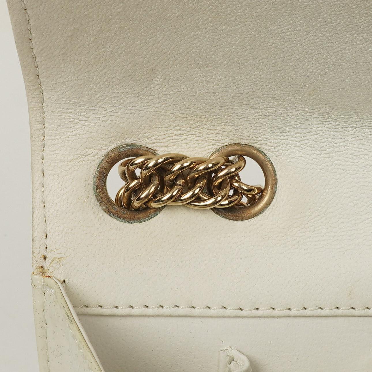 Chanel Evening Star East West White Quilted Patent Leather Flap Bag