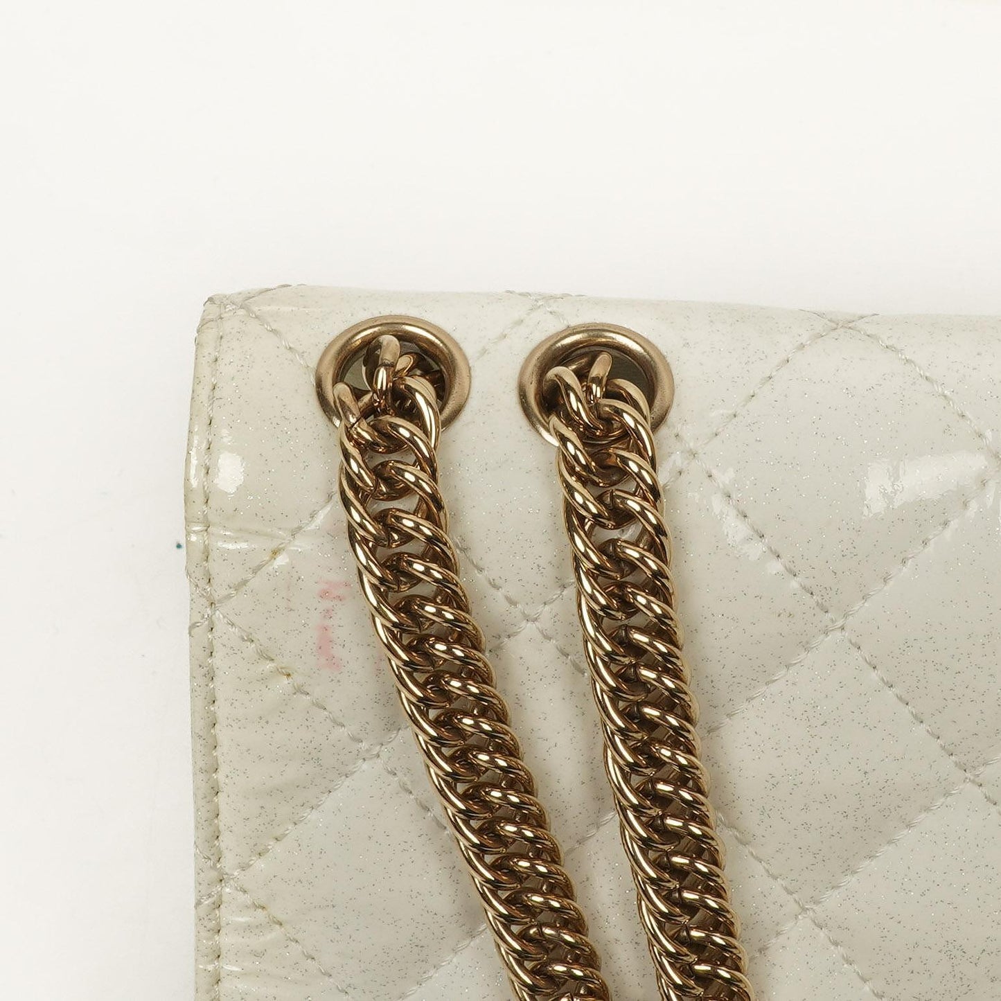 Chanel Evening Star East West White Quilted Patent Leather Flap Bag