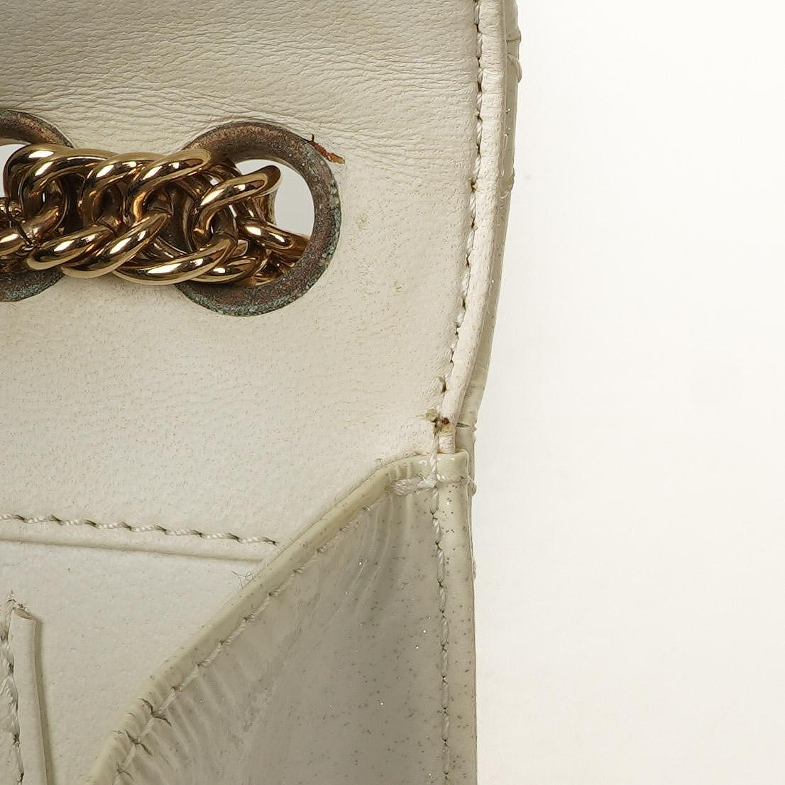 Chanel Evening Star East West White Quilted Patent Leather Flap Bag