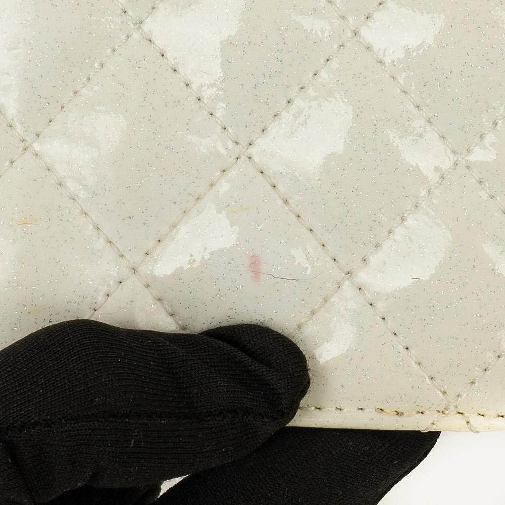 Chanel Evening Star East West White Quilted Patent Leather Flap Bag
