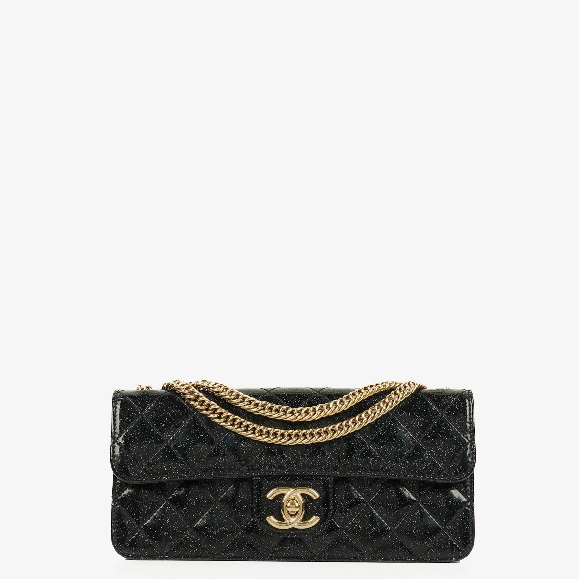 Chanel Evening Star Quilted Glitter Patent East West Flap Bag