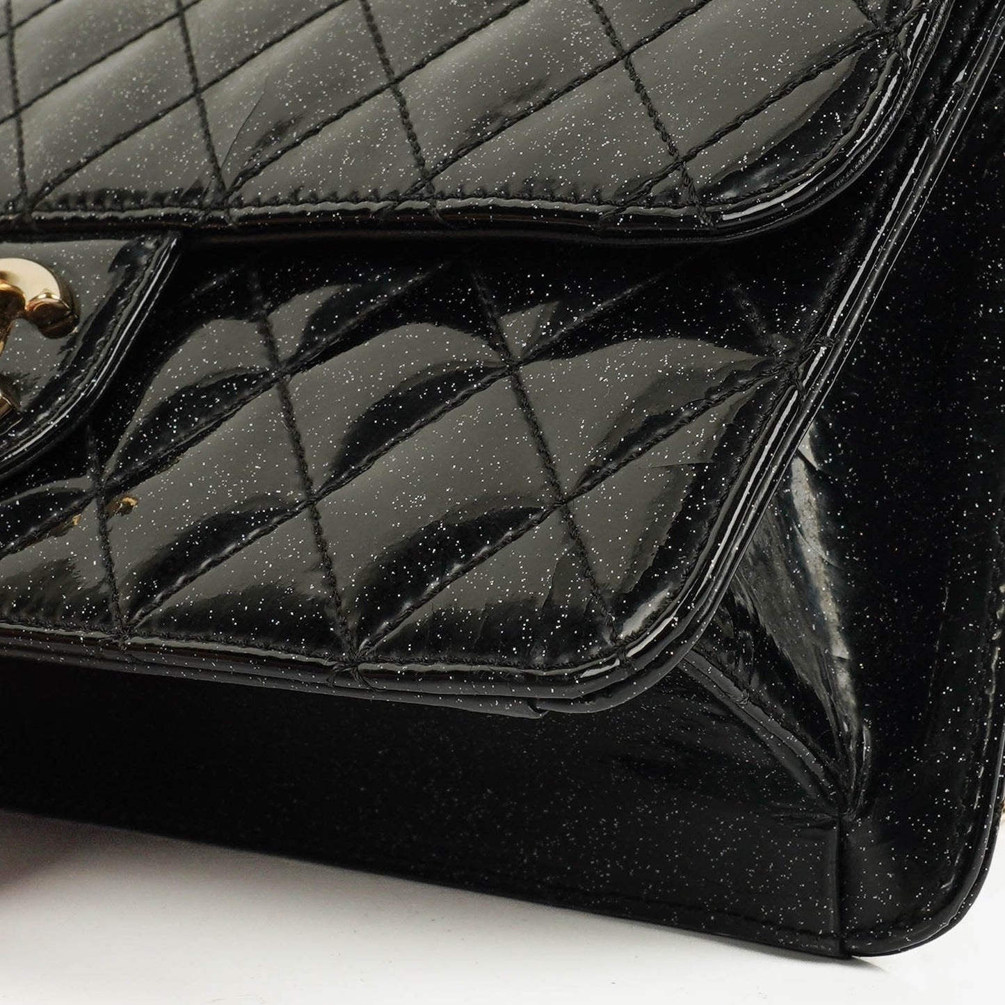 Chanel Evening Star Quilted Glitter Patent East West Flap Bag