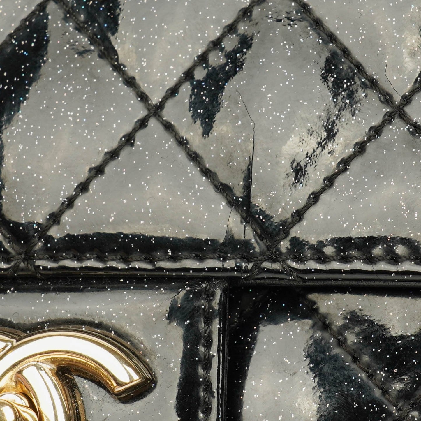 Chanel Evening Star Quilted Glitter Patent East West Flap Bag
