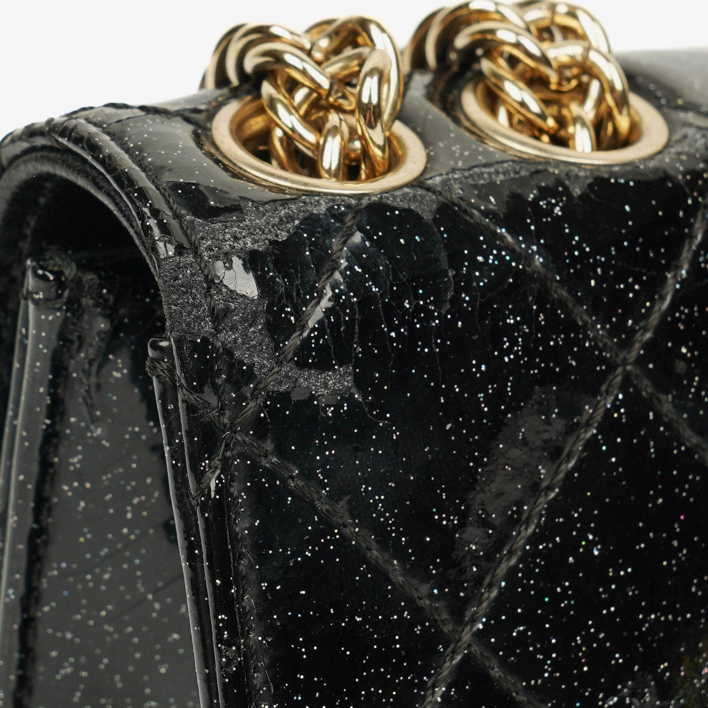 Chanel Evening Star Quilted Glitter Patent East West Flap Bag
