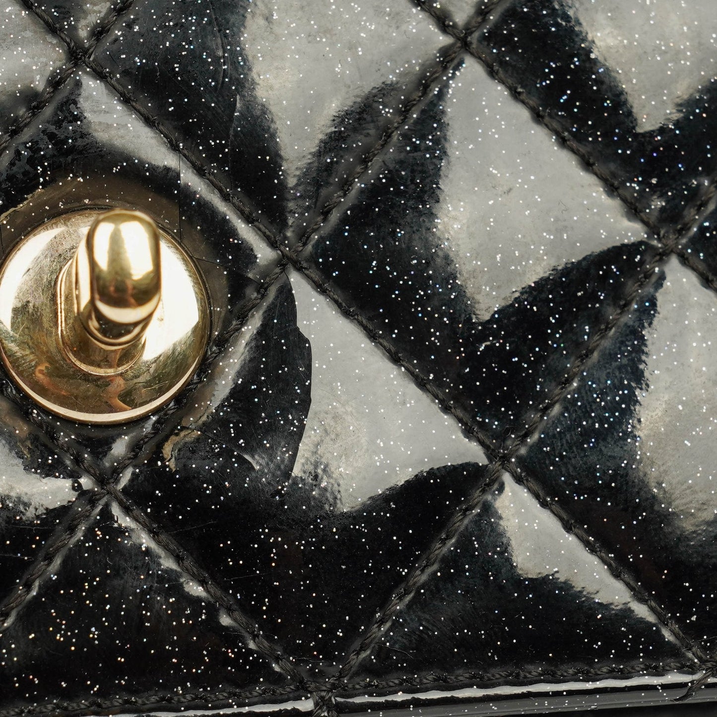 Chanel Evening Star Quilted Glitter Patent East West Flap Bag