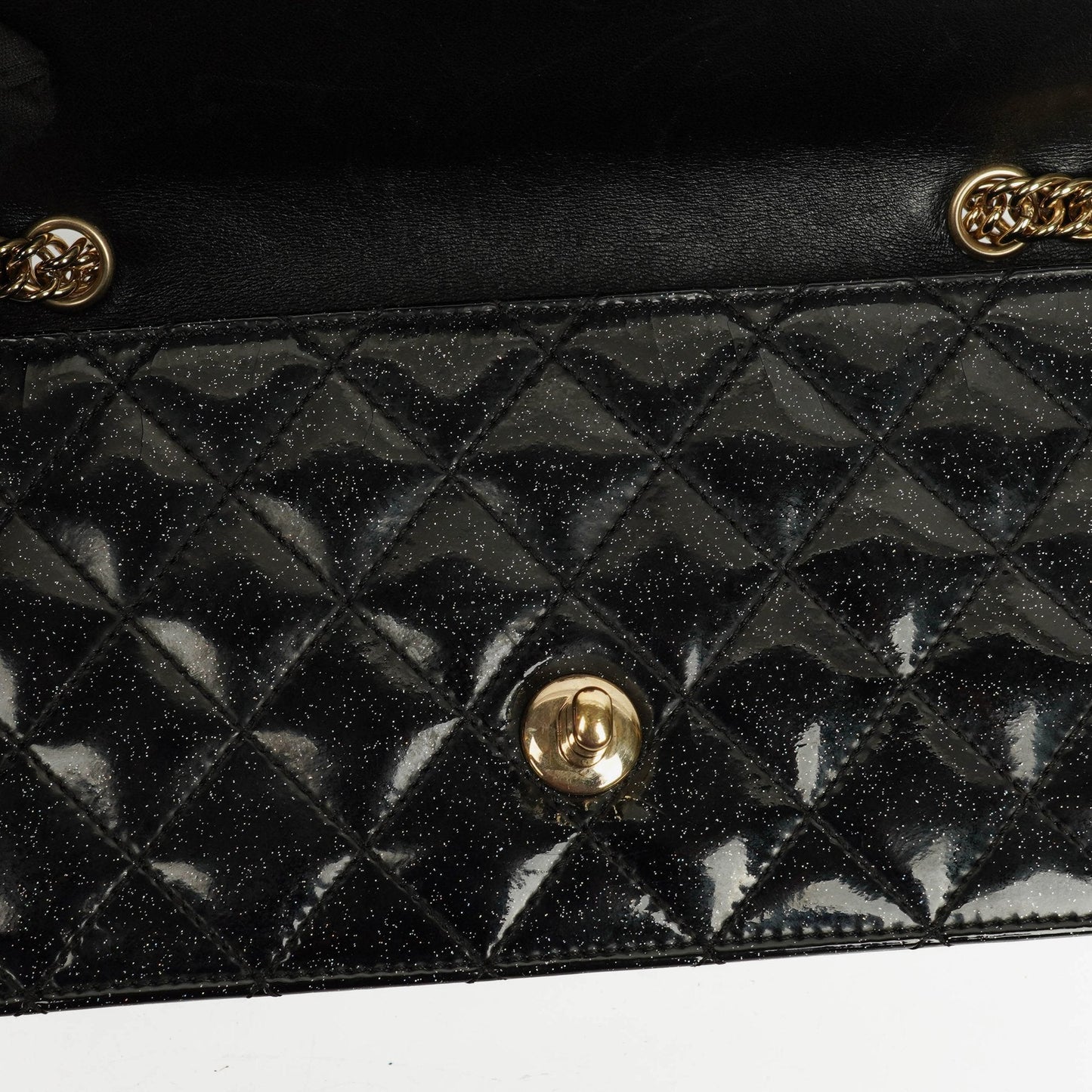 Chanel Evening Star Quilted Glitter Patent East West Flap Bag