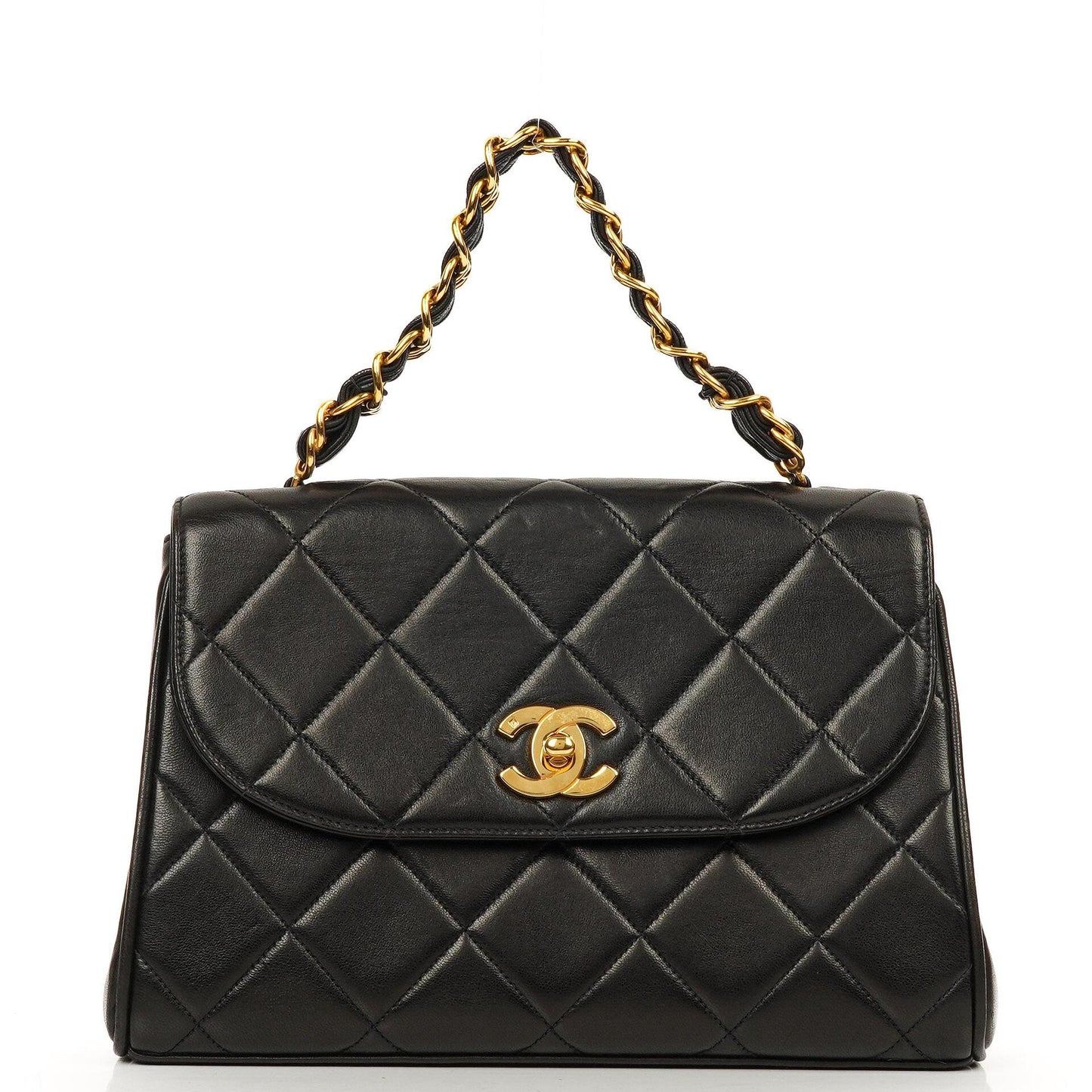 Chanel Flap Bag In Black Quilted Lambskin With Chain Top Handle And 24K Gold-Plated Hardware, 1994-1996