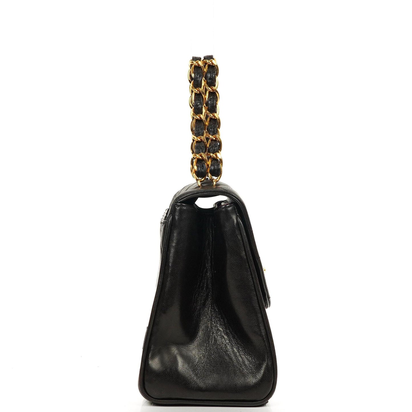 Chanel Flap Bag In Black Quilted Lambskin With Chain Top Handle And 24K Gold-Plated Hardware, 1994-1996