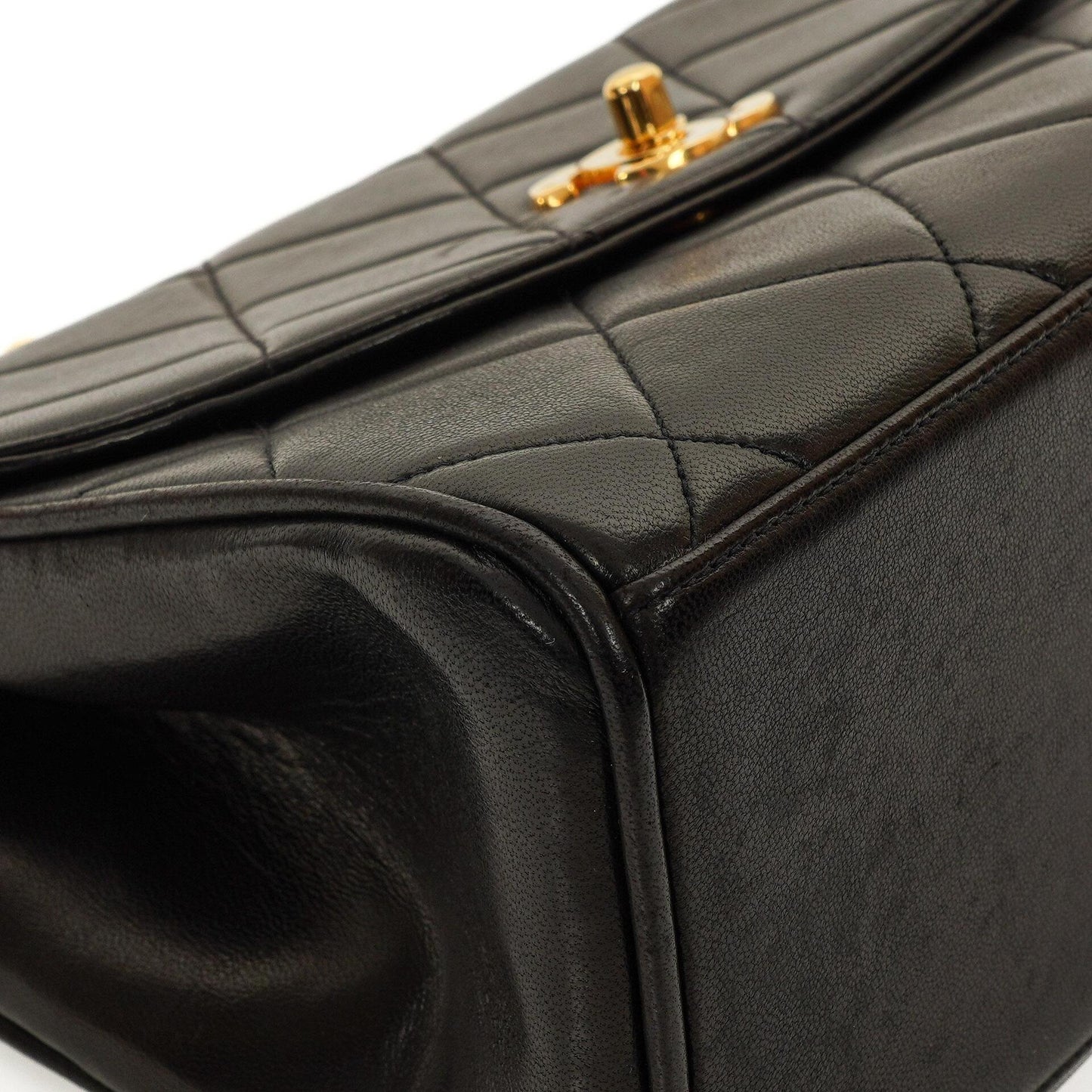 Chanel Flap Bag In Black Quilted Lambskin With Chain Top Handle And 24K Gold-Plated Hardware, 1994-1996