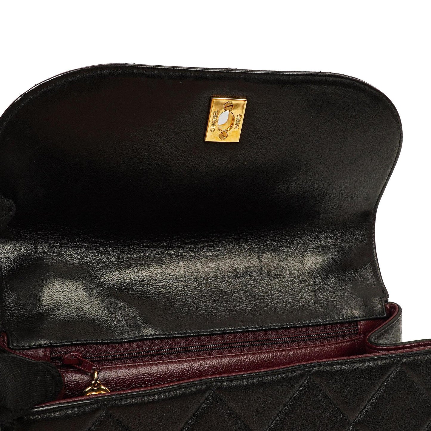 Chanel Flap Bag In Black Quilted Lambskin With Chain Top Handle And 24K Gold-Plated Hardware, 1994-1996