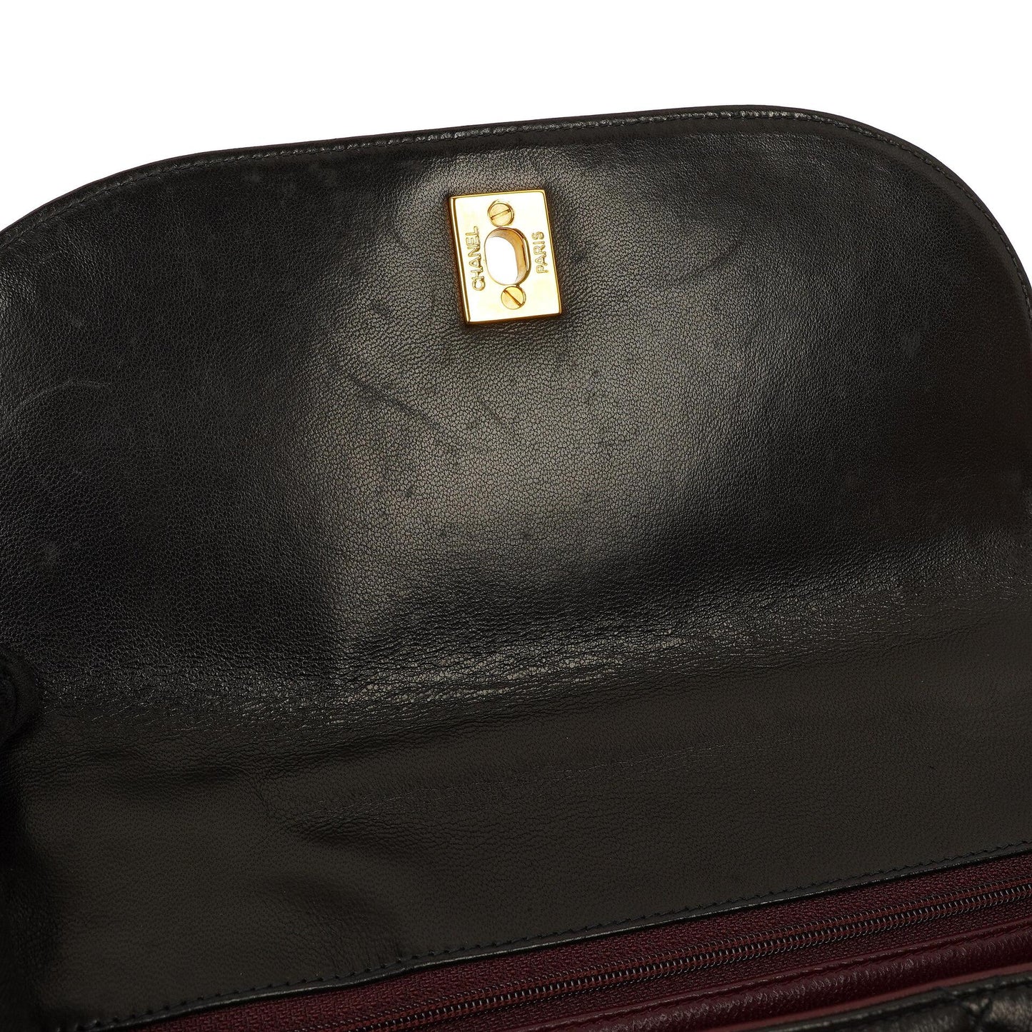 Chanel Flap Bag In Black Quilted Lambskin With Chain Top Handle And 24K Gold-Plated Hardware, 1994-1996
