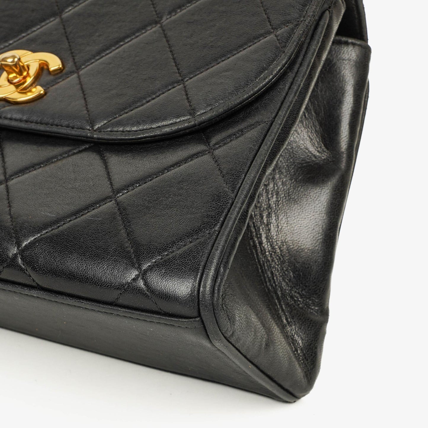 Chanel Flap Bag In Black Quilted Lambskin With Chain Top Handle And 24K Gold-Plated Hardware