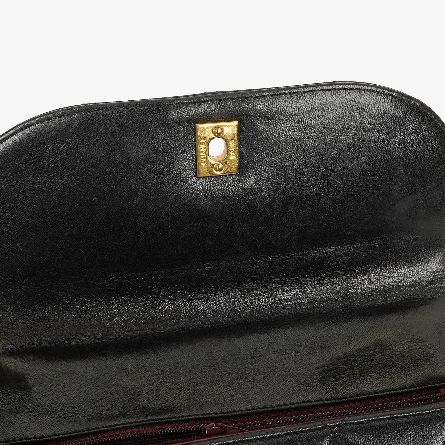Chanel Flap Bag In Black Quilted Lambskin With Chain Top Handle And 24K Gold-Plated Hardware