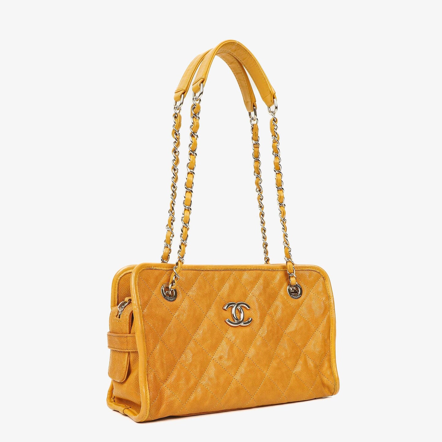 Chanel French Riviera Ocher Quilted Caviar Leather Shopping Tote Bag
