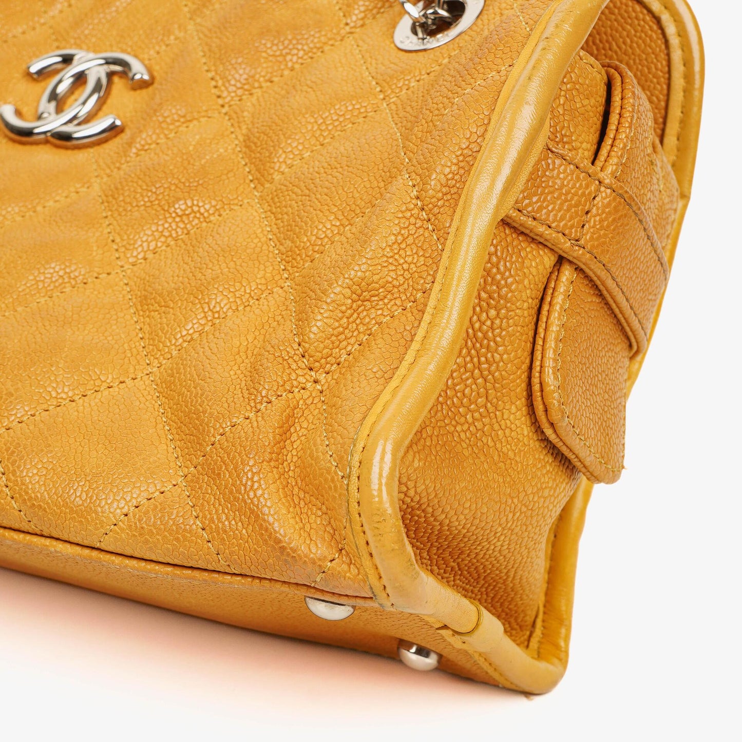 Chanel French Riviera Ocher Quilted Caviar Leather Shopping Tote Bag