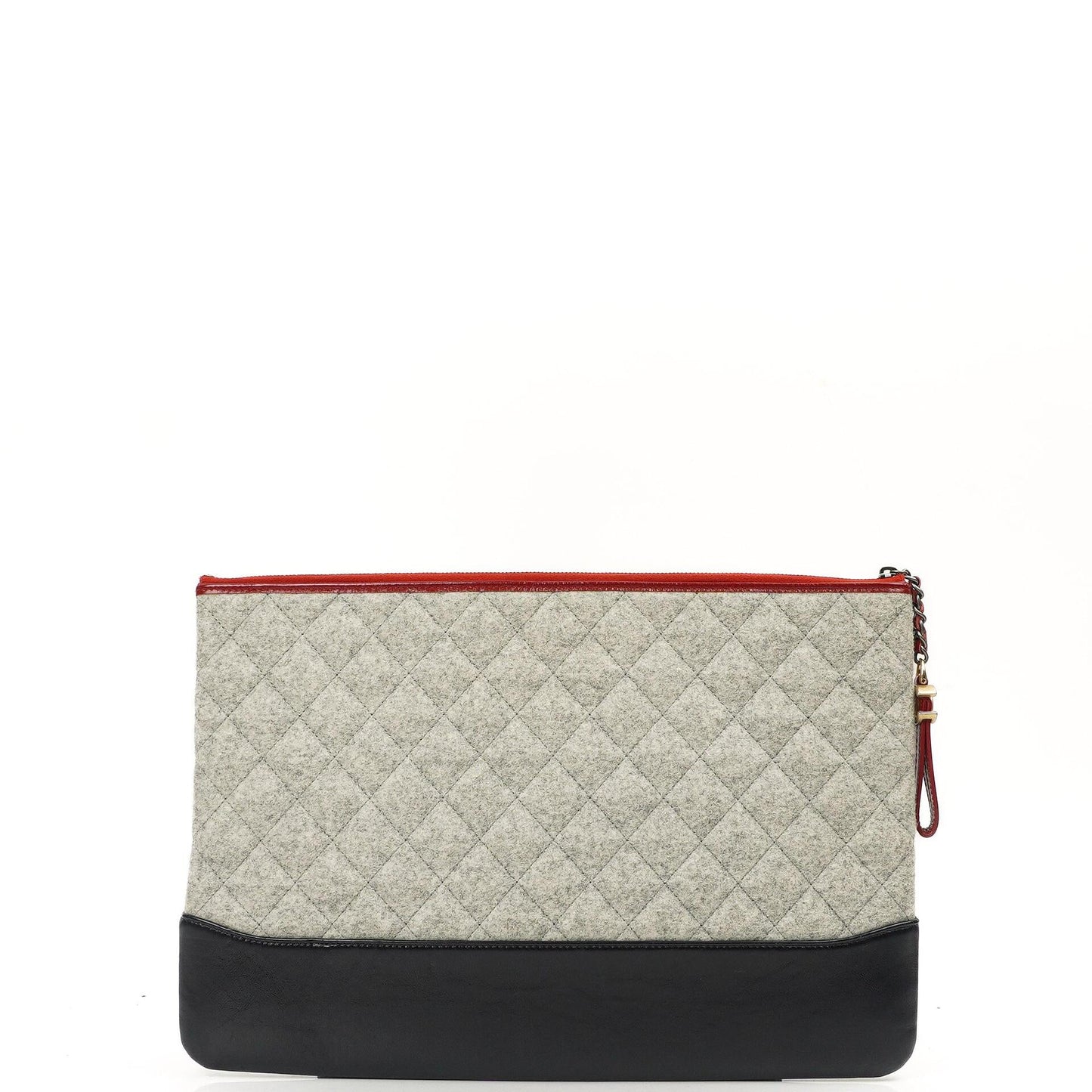 Chanel Gabrielle Pouch Clutch In Grey Quilted Wool And Navy Calfskin