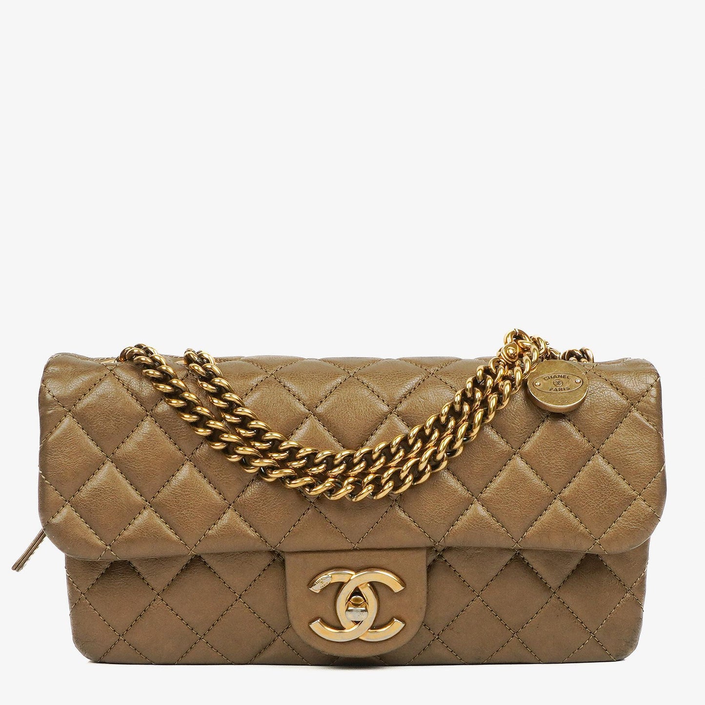 Chanel Gold Calfskin Medium Crown Single Flap Bag