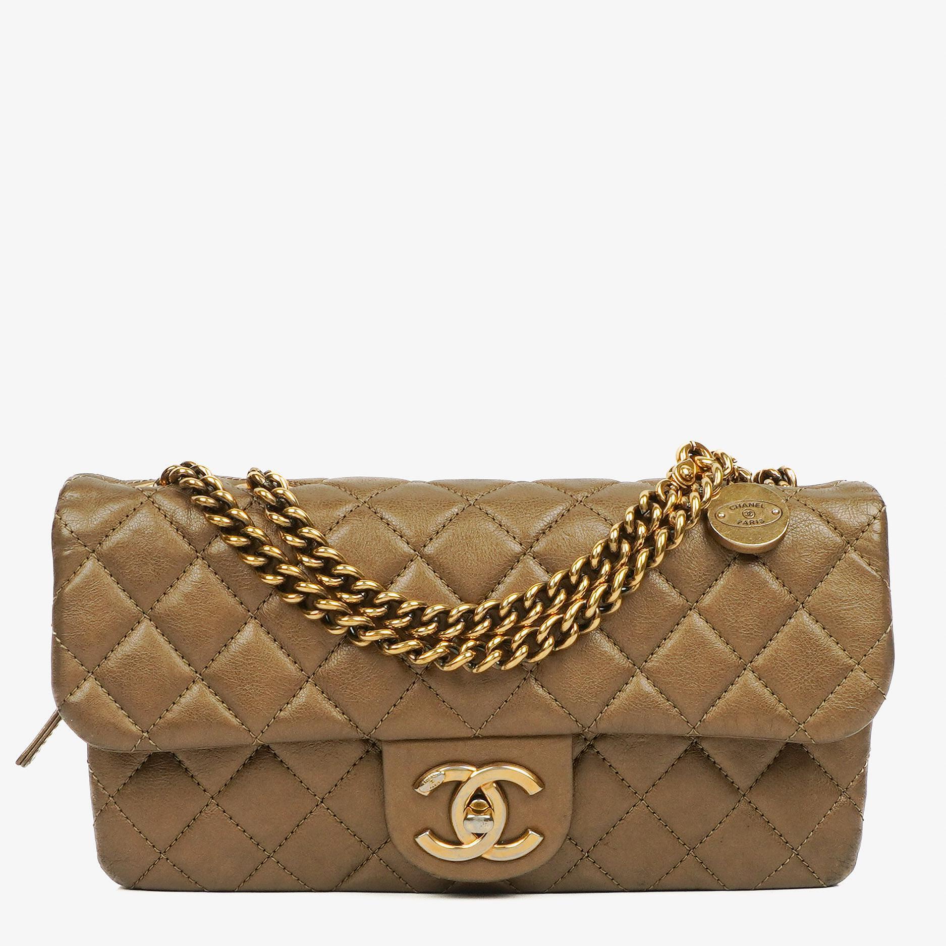 Chanel Gold Calfskin Medium Crown Single Flap Bag