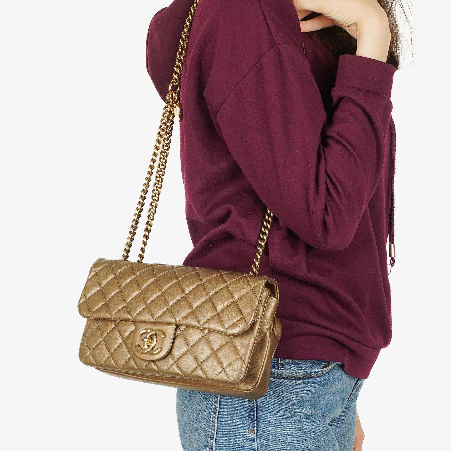 Chanel Gold Calfskin Medium Crown Single Flap Bag