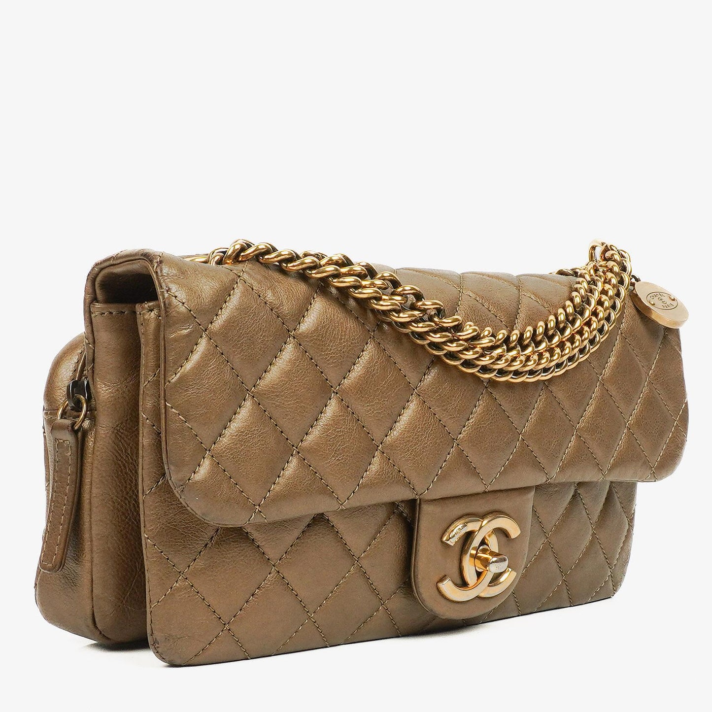Chanel Gold Calfskin Medium Crown Single Flap Bag