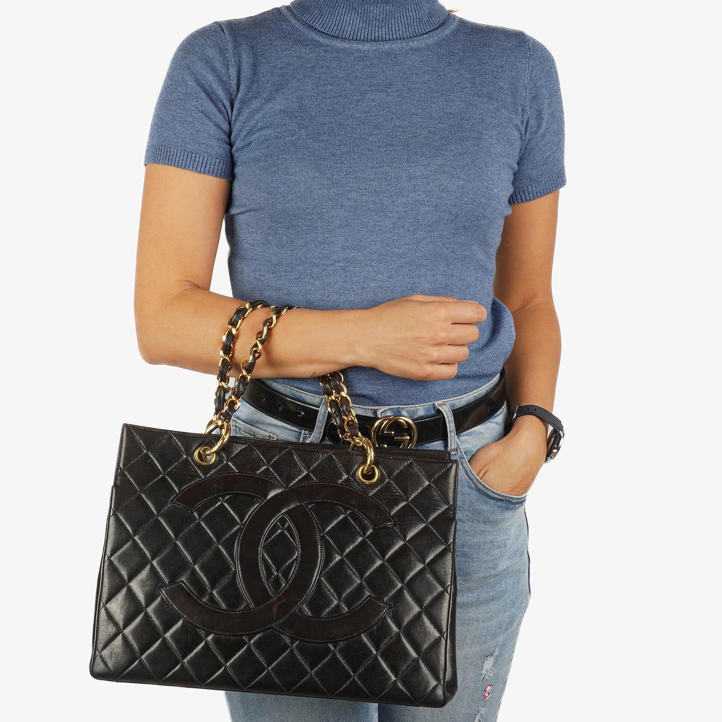Chanel Grand Shopping Tote Quilted Lambskin Gold-Tone Hardware