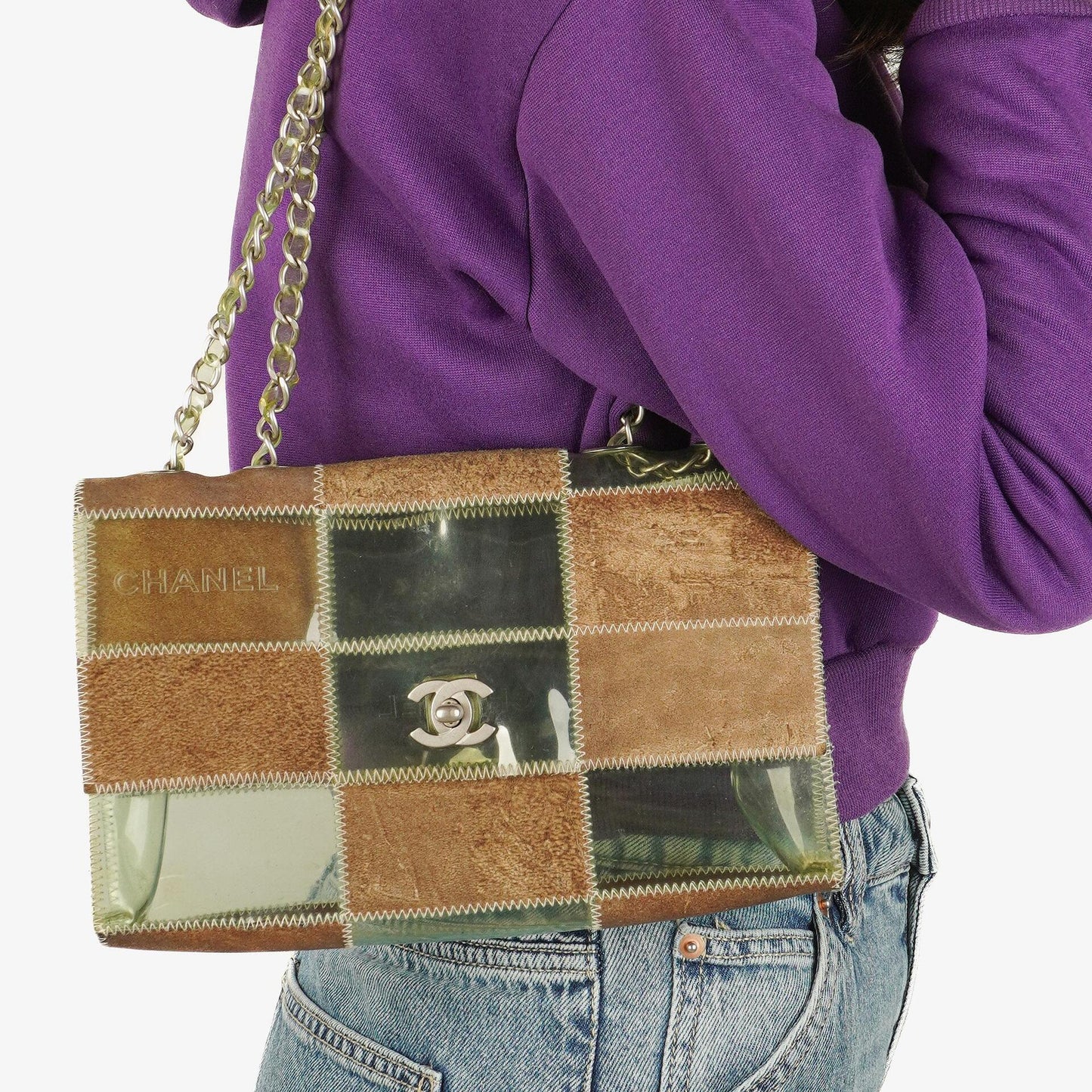 Chanel Green/Brown PVC and Leather Naked Patchwork Flap Bag