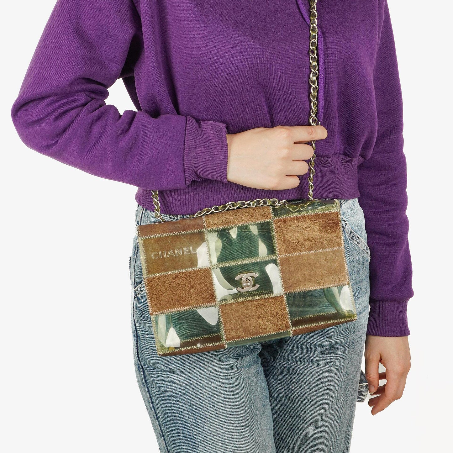 Chanel Green/Brown PVC and Leather Naked Patchwork Flap Bag