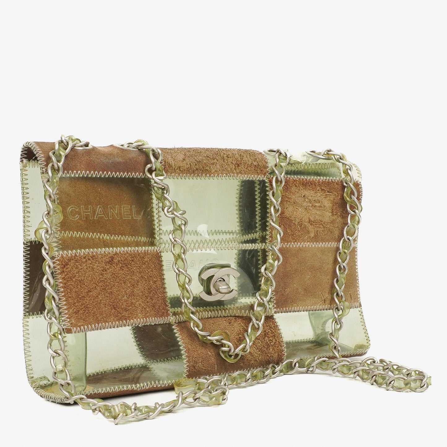 Chanel Green/Brown PVC and Leather Naked Patchwork Flap Bag