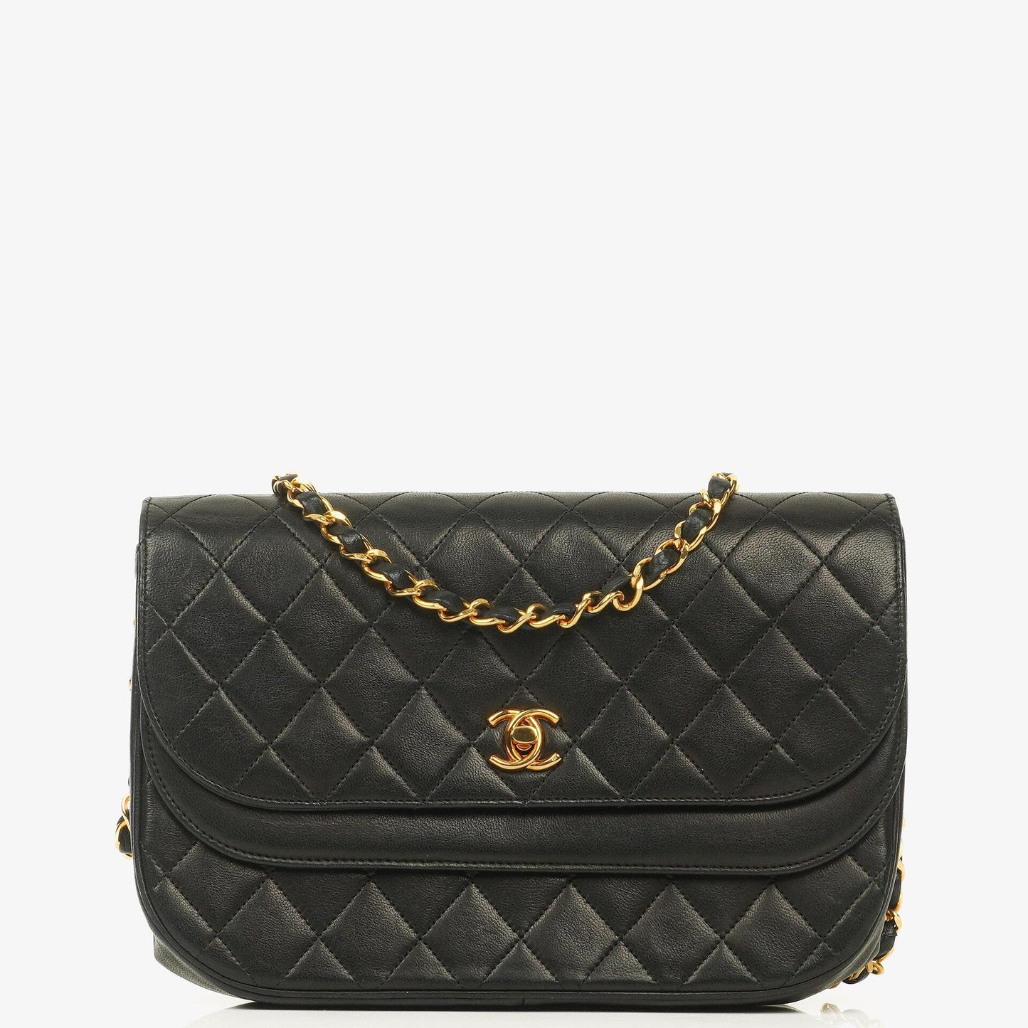 Chanel Half-Moon Double Flap Bag Black Quilted Lambskin 24K Gold-Plated Hardware