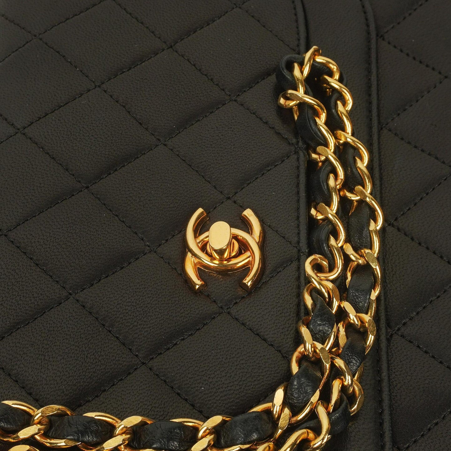 Chanel Half-Moon Double Flap Bag Black Quilted Lambskin 24K Gold-Plated Hardware