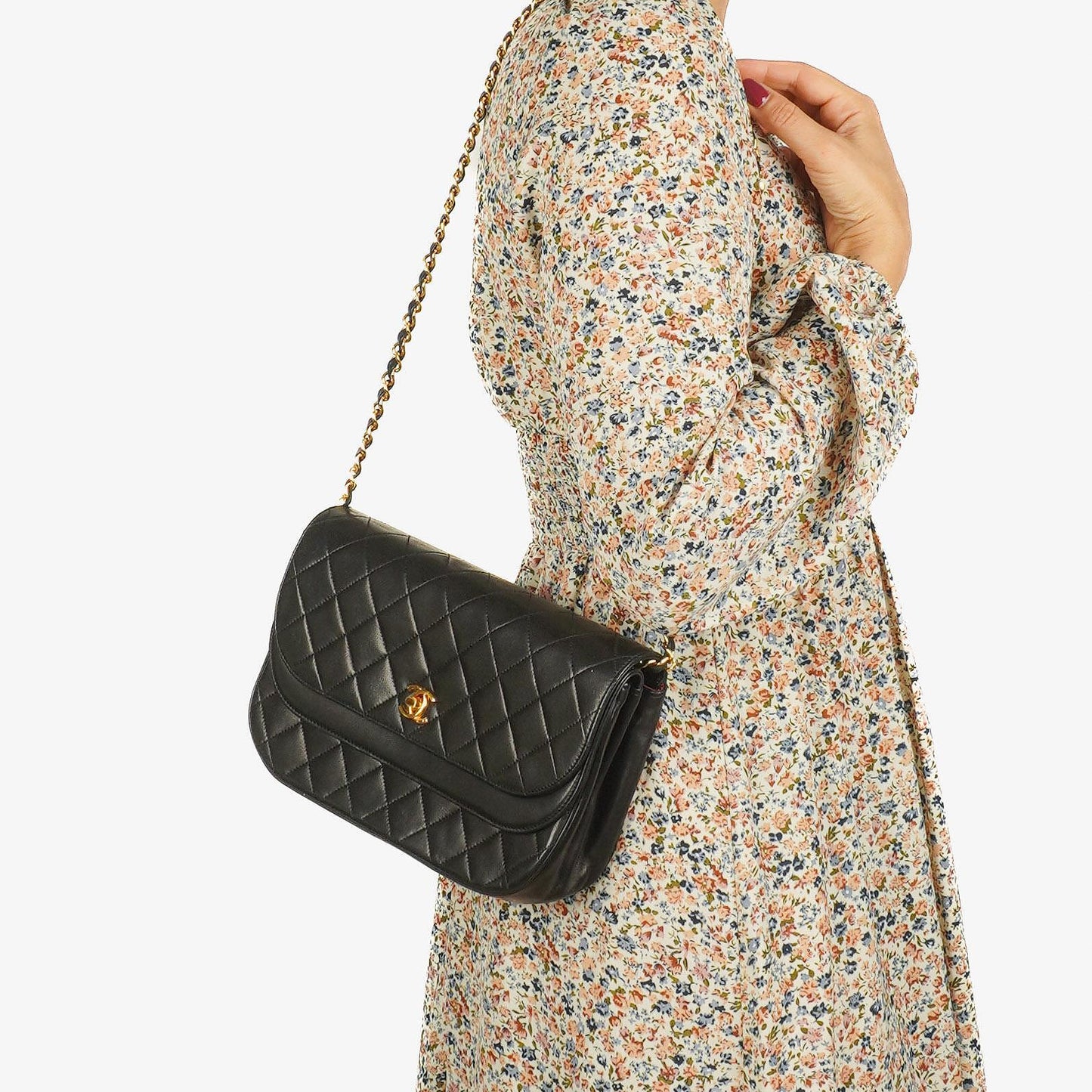 Chanel Half-Moon Double Flap Bag Black Quilted Lambskin 24K Gold-Plated Hardware