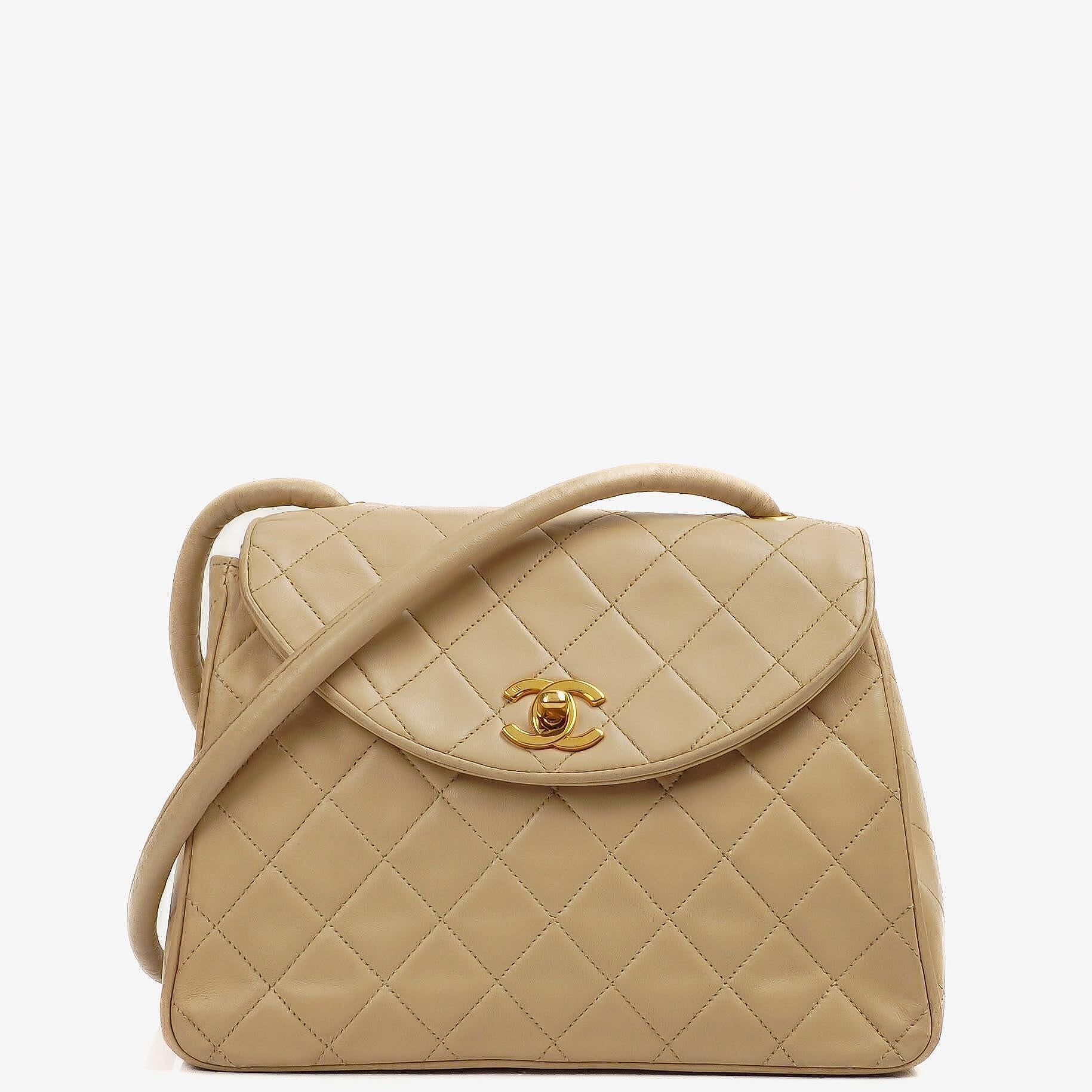 Chanel Half Moon Flap Bag Beige Quilted Lambskin 24K Gold-Hardware