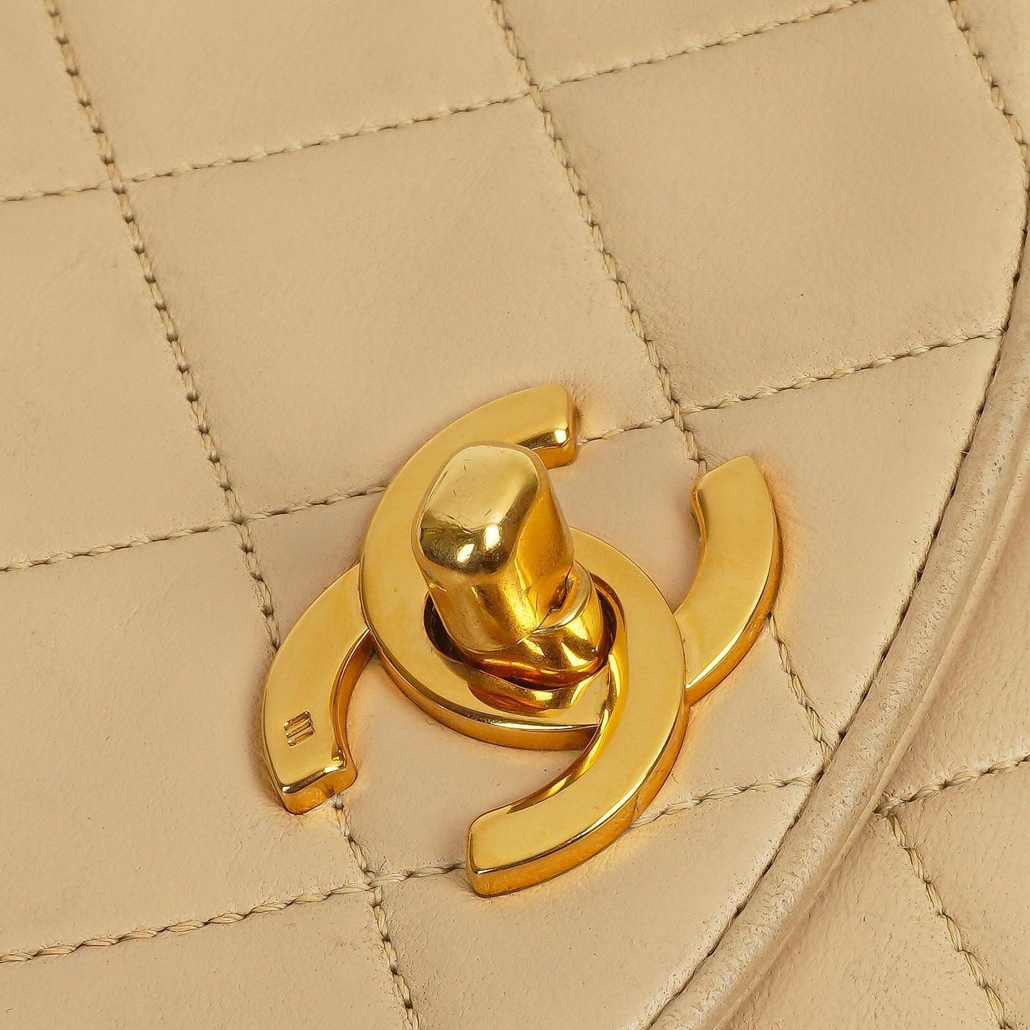 Chanel Half Moon Flap Bag Beige Quilted Lambskin 24K Gold-Hardware