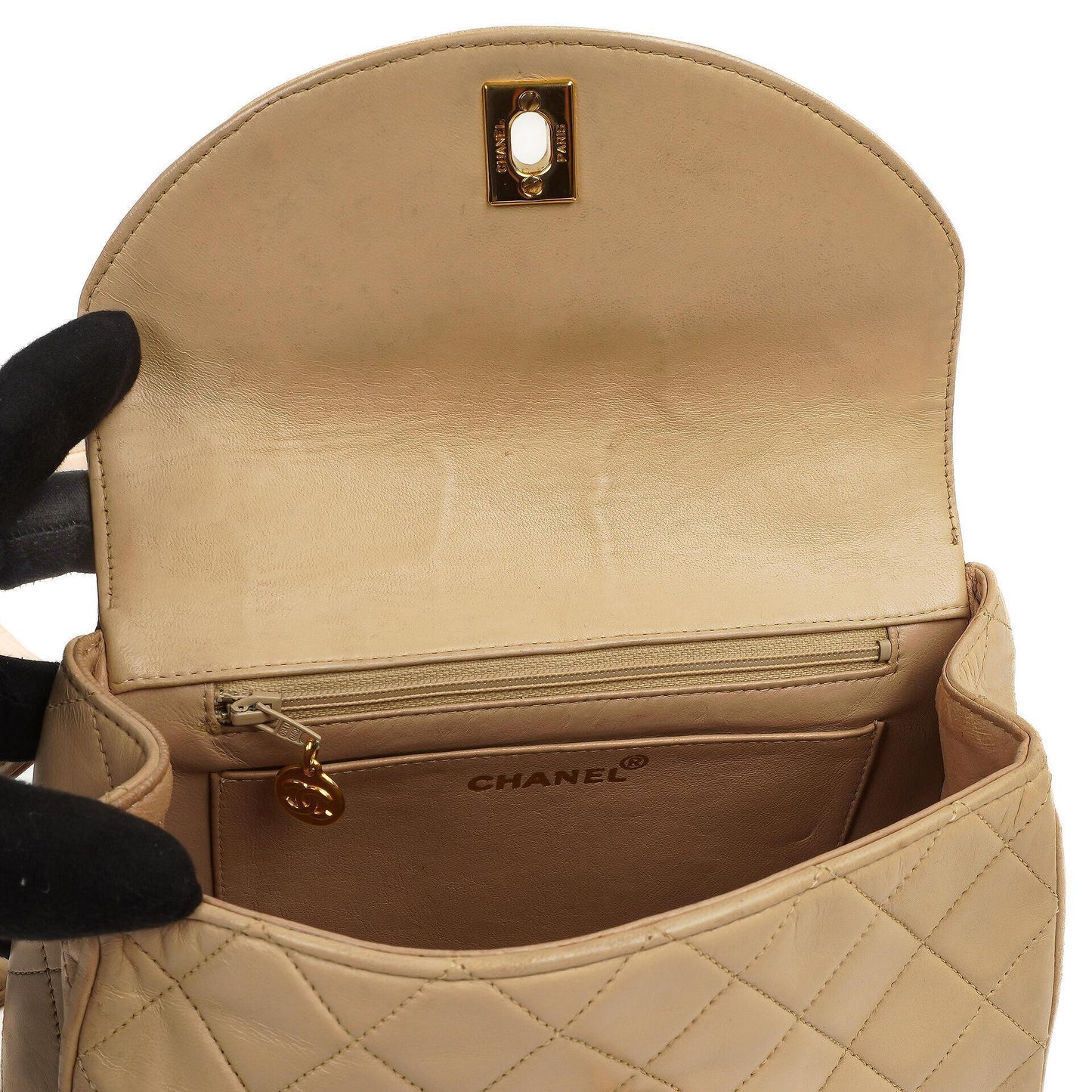 Chanel Half Moon Flap Bag Beige Quilted Lambskin 24K Gold-Hardware