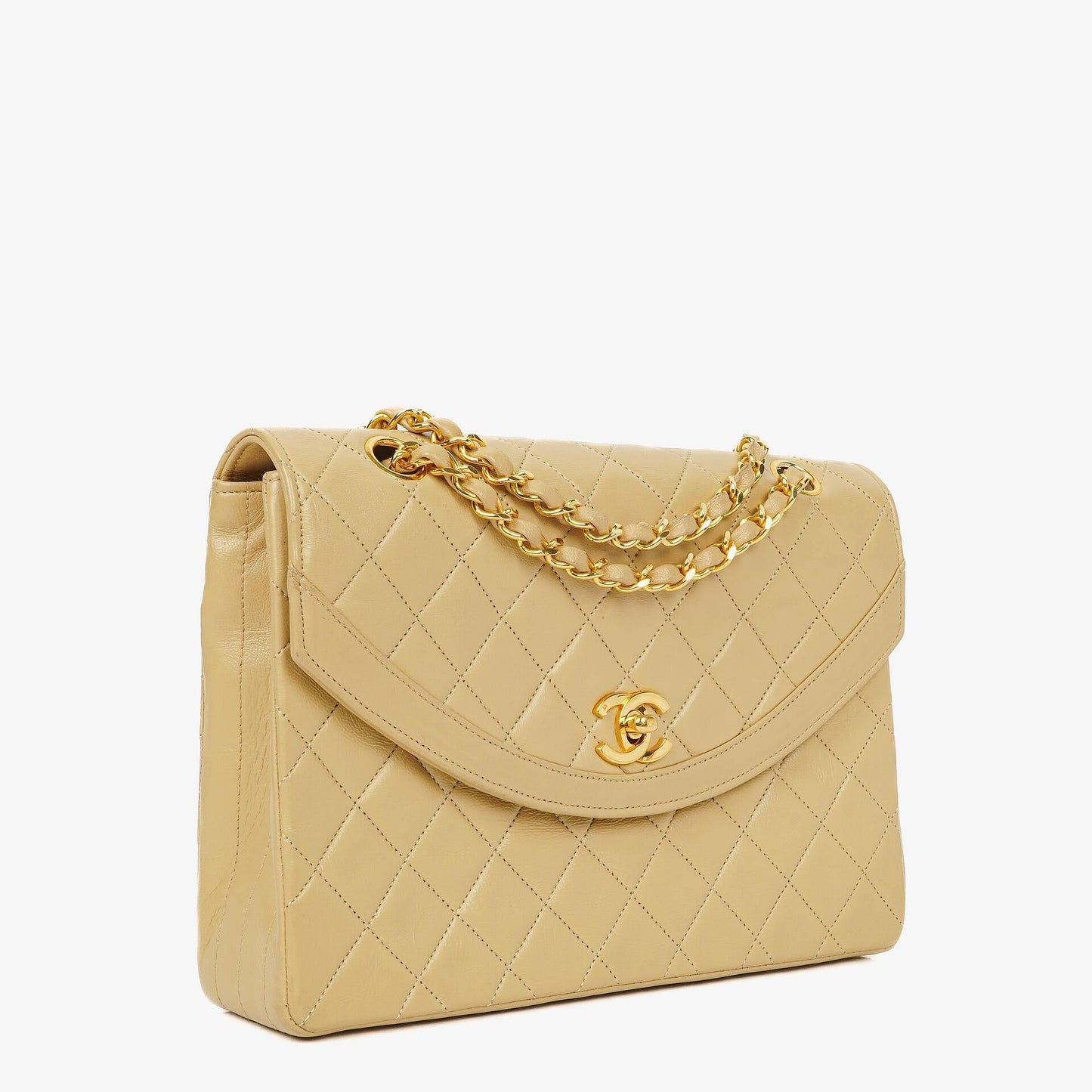 Chanel Half-Moon Flap Bag Beige Quilted Lambskin 24K Gold-Plated Hardware