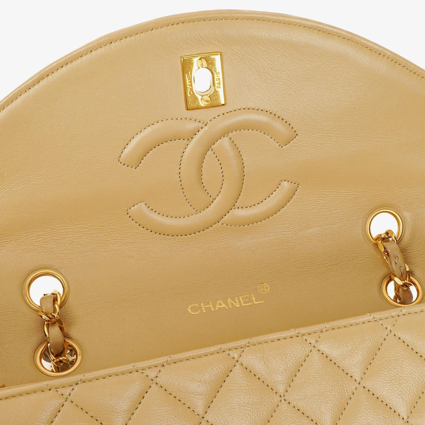 Chanel Half-Moon Flap Bag Beige Quilted Lambskin 24K Gold-Plated Hardware