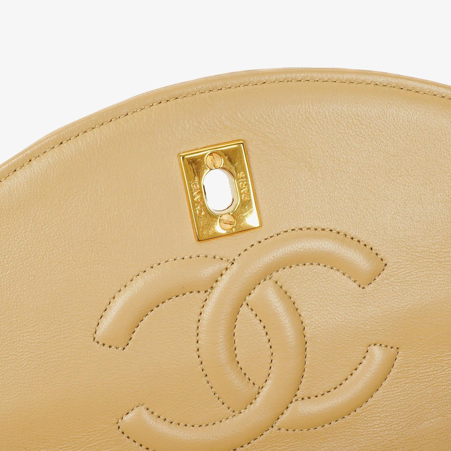 Chanel Half-Moon Flap Bag Beige Quilted Lambskin 24K Gold-Plated Hardware