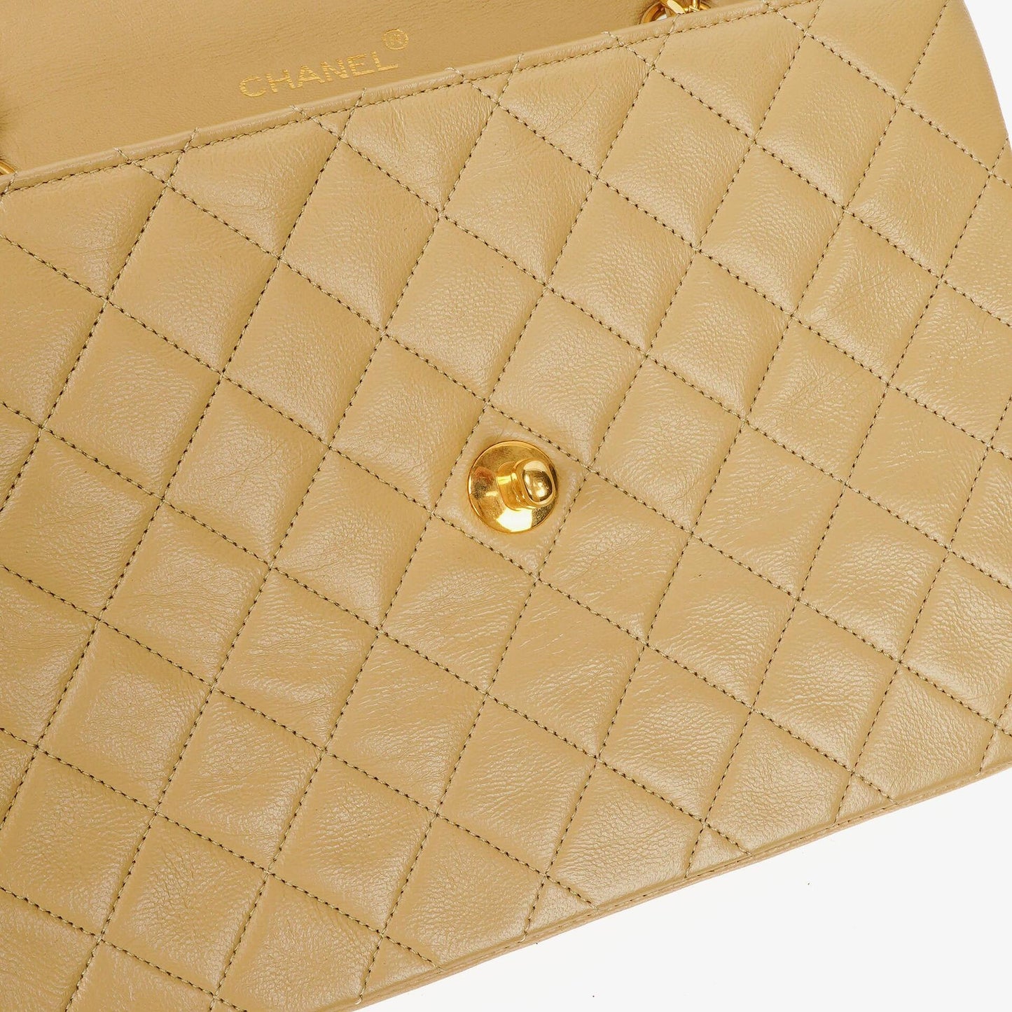 Chanel Half-Moon Flap Bag Beige Quilted Lambskin 24K Gold-Plated Hardware