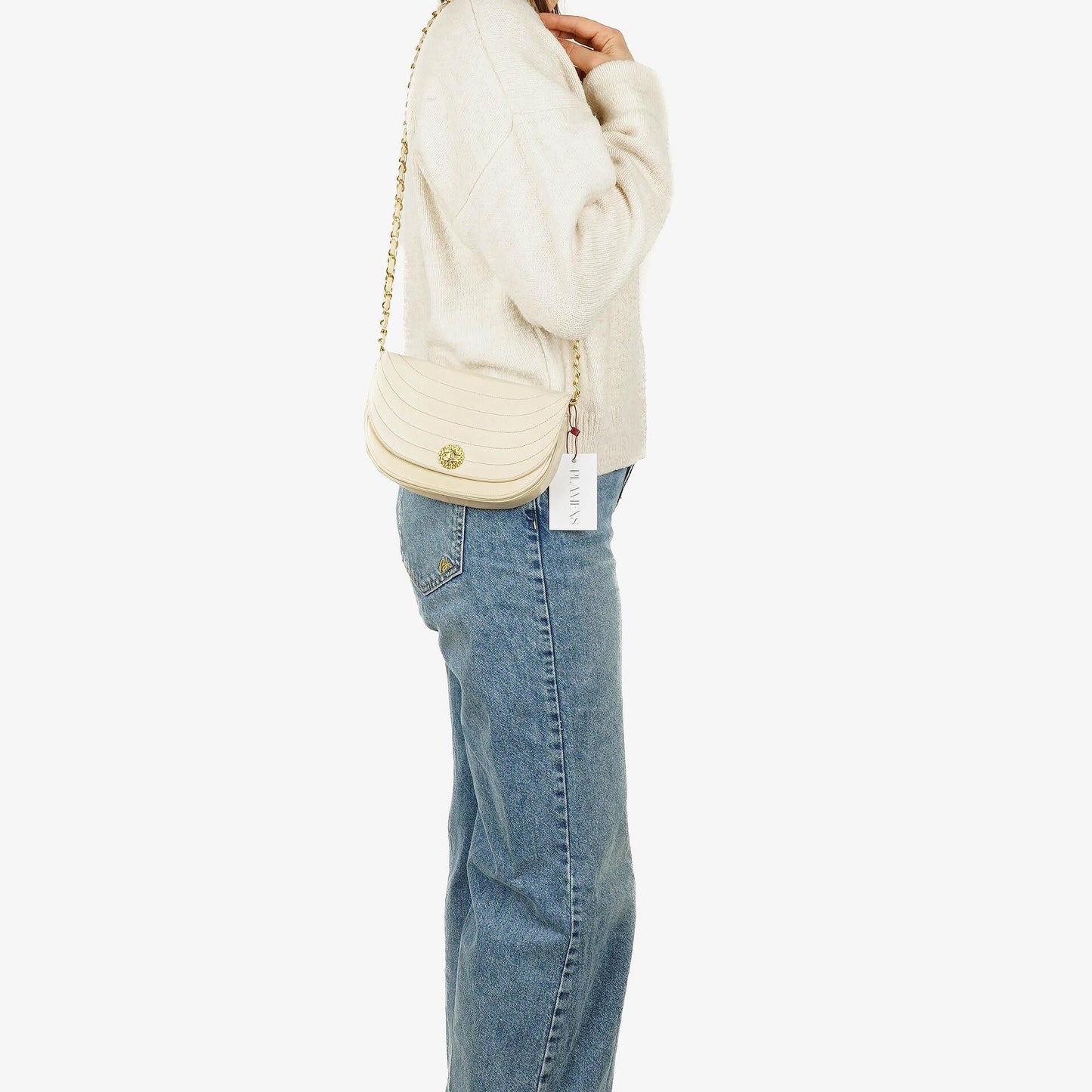 Chanel Half-Moon Flap Bag In Beige Quilted Lambskin