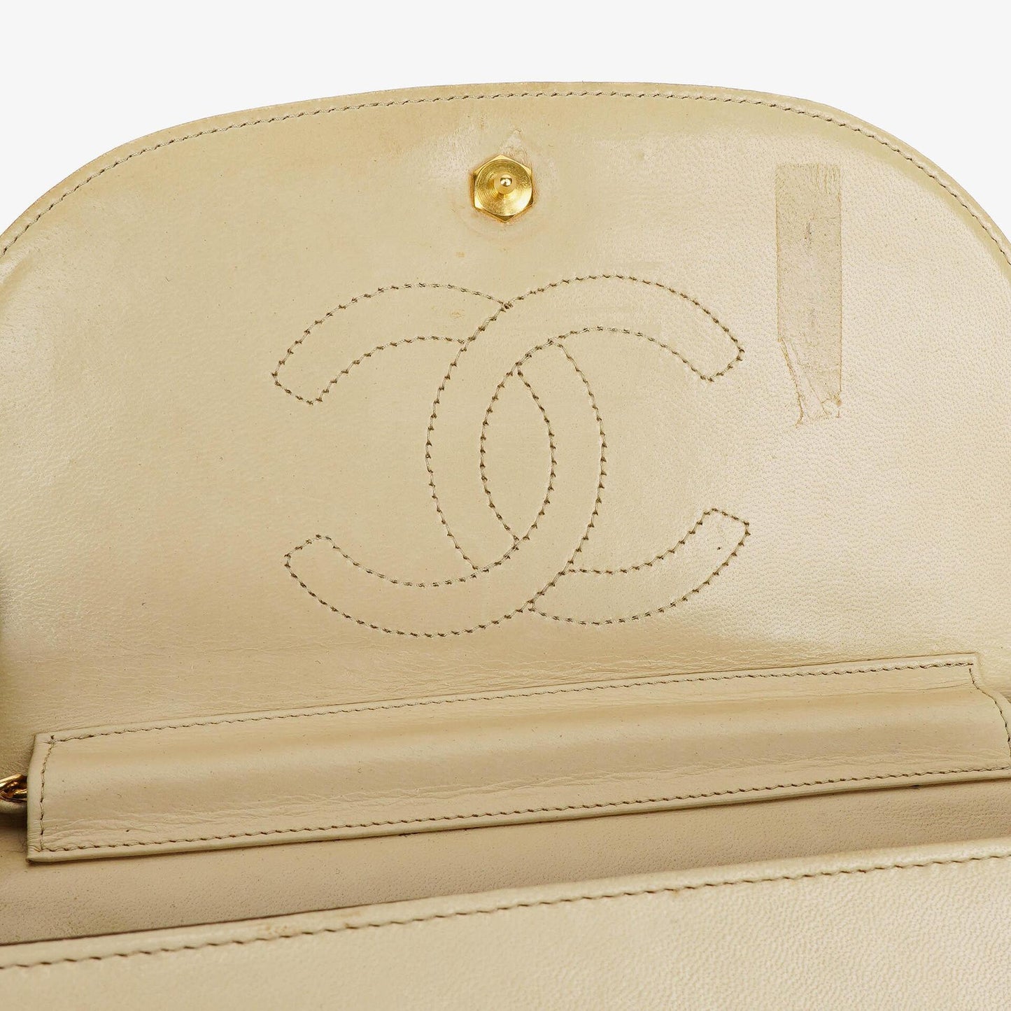 Chanel Half-Moon Flap Bag In Beige Quilted Lambskin