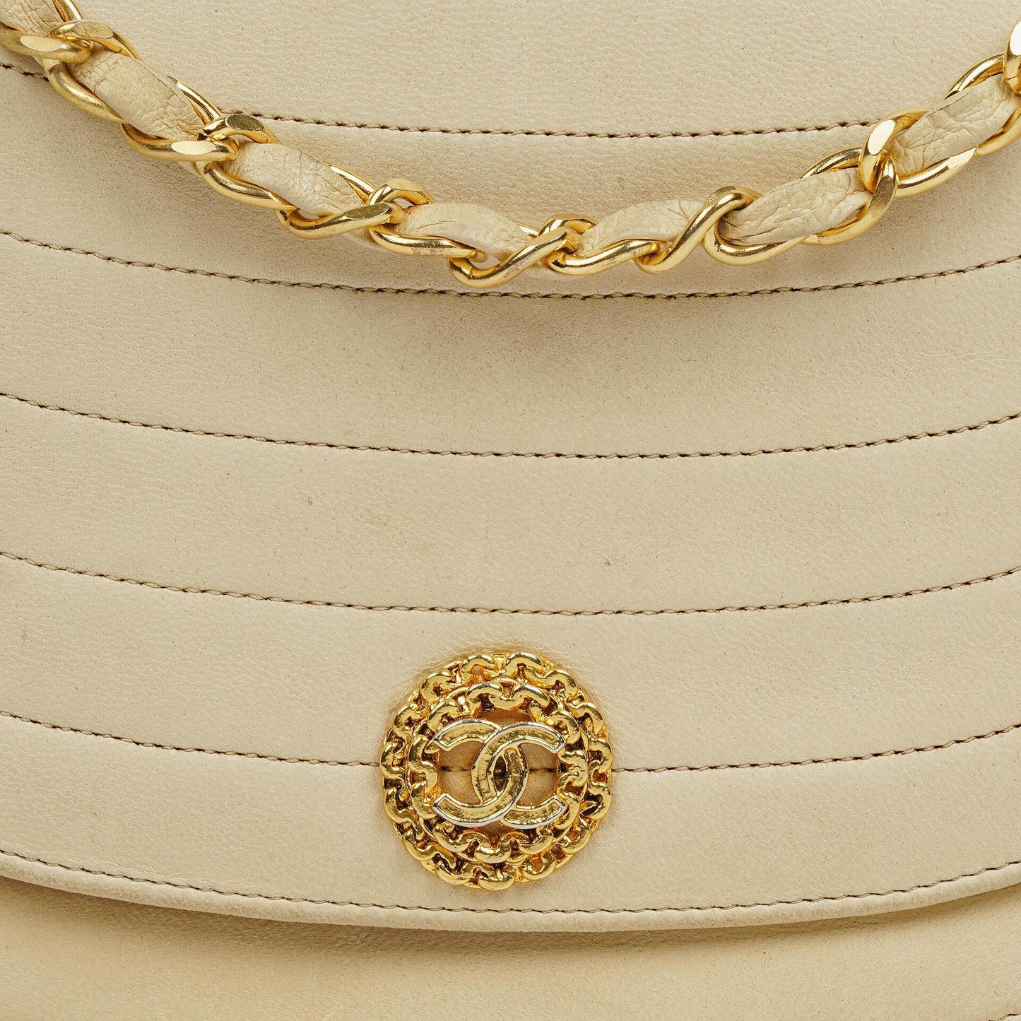 Chanel Half-Moon Flap Bag In Beige Quilted Lambskin