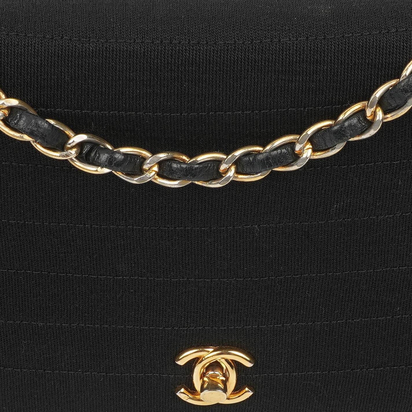 Chanel Half-Moon Flap Bag In Black Quilted Jersey And 24K Gold-Plated Hardware
