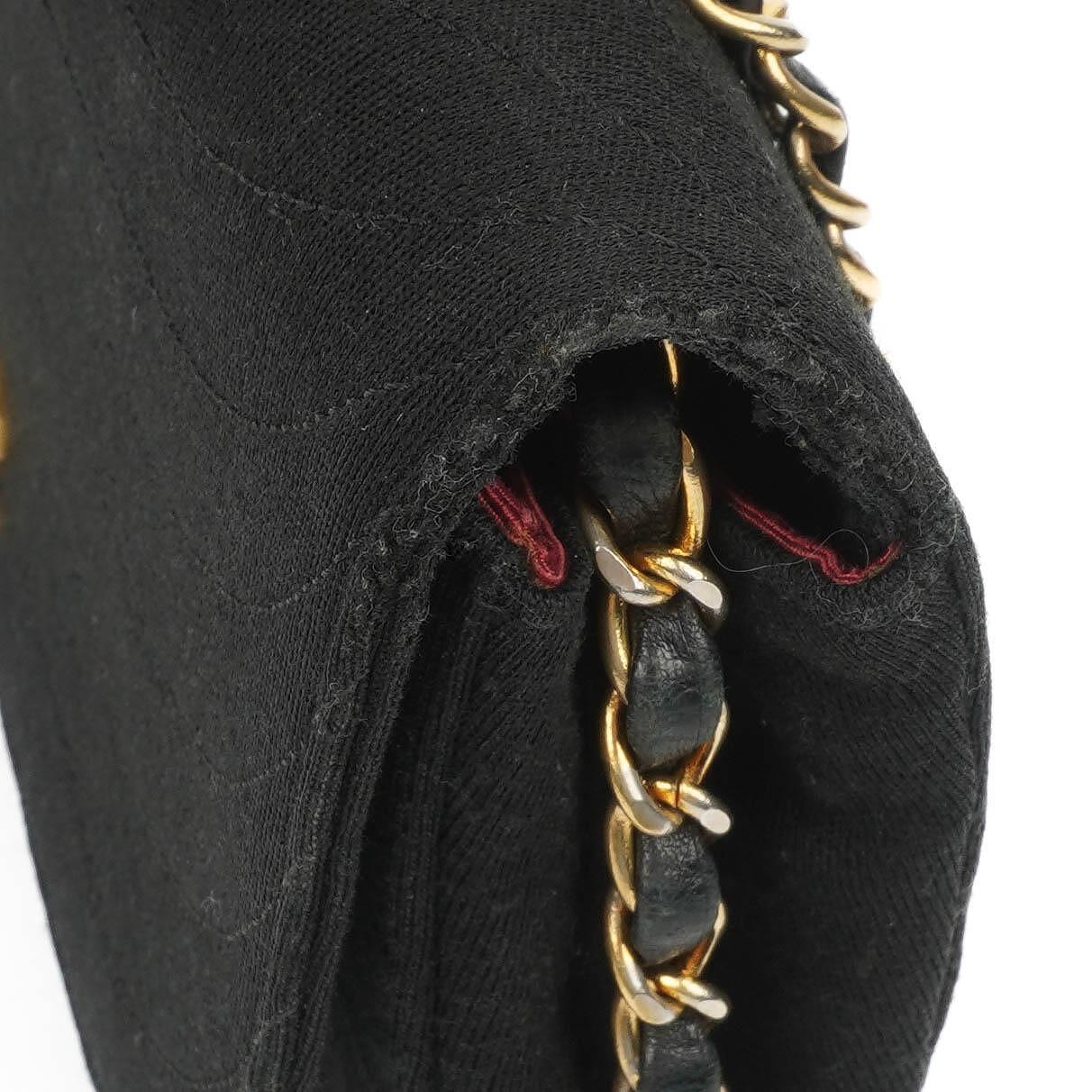 Chanel Half-Moon Flap Bag In Black Quilted Jersey And 24K Gold-Plated Hardware