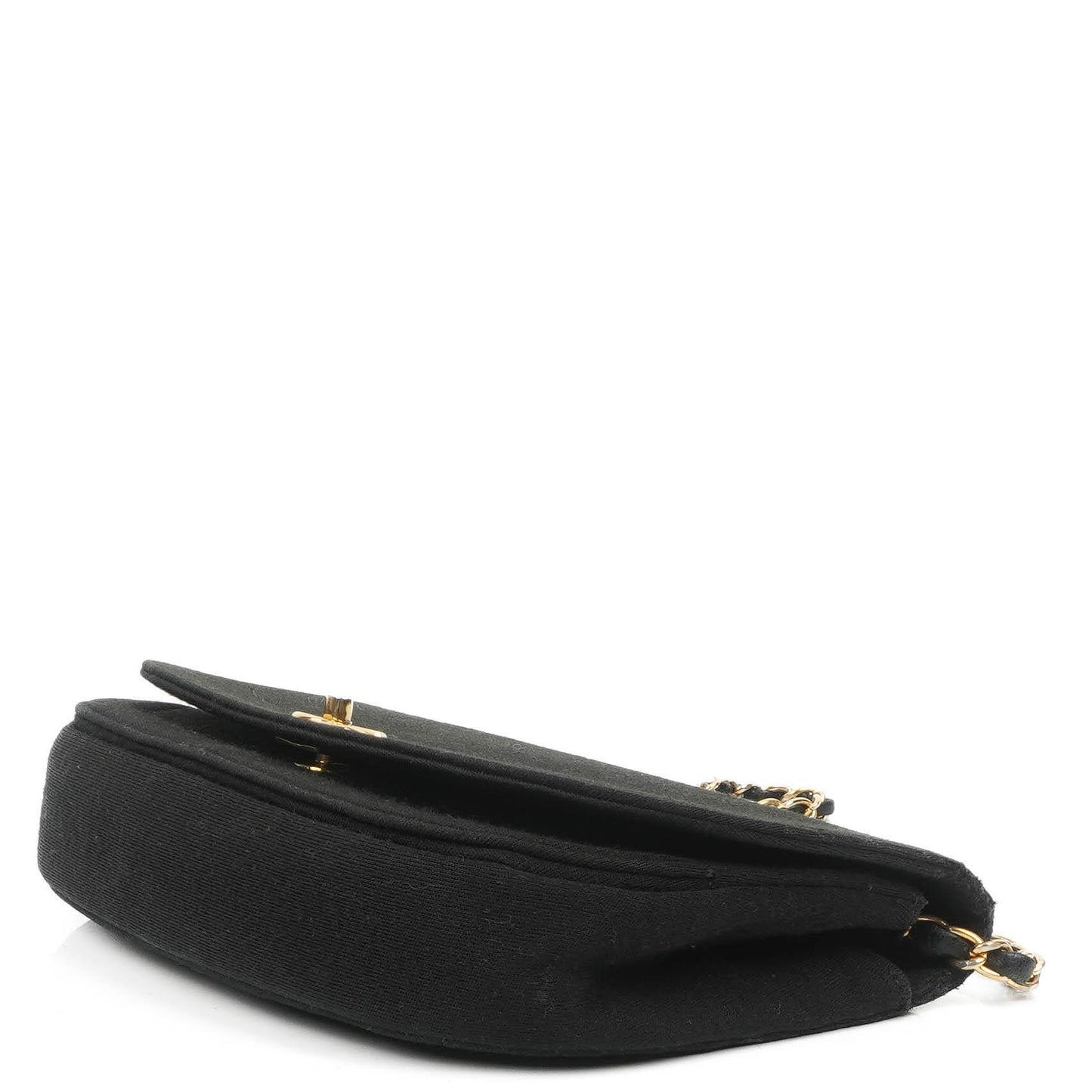 Chanel Half-Moon Flap Bag In Black Quilted Jersey And 24K Gold-Plated Hardware