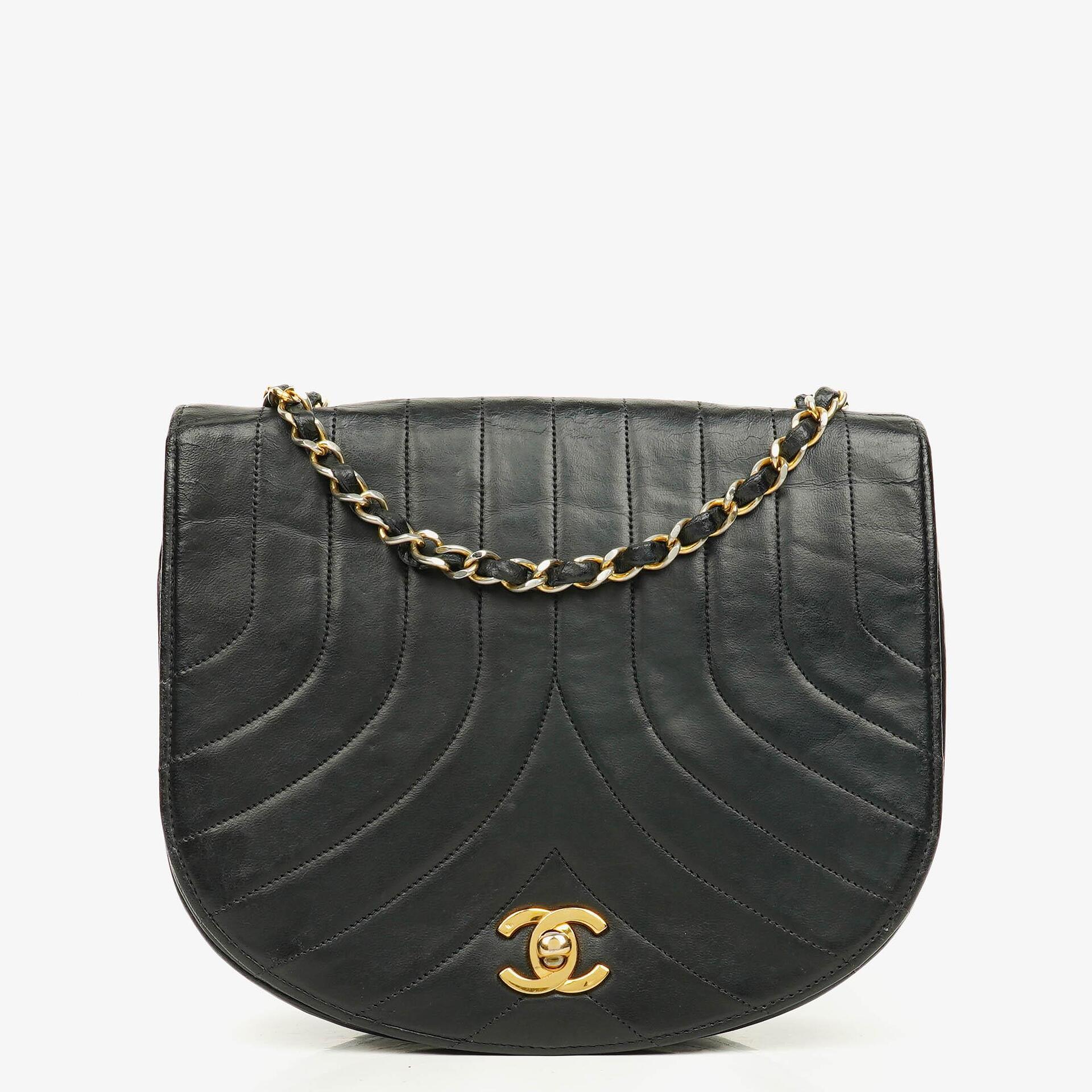Chanel Half-Moon In Black Quilted Lambskin With 24K Gold-Plated Hardware