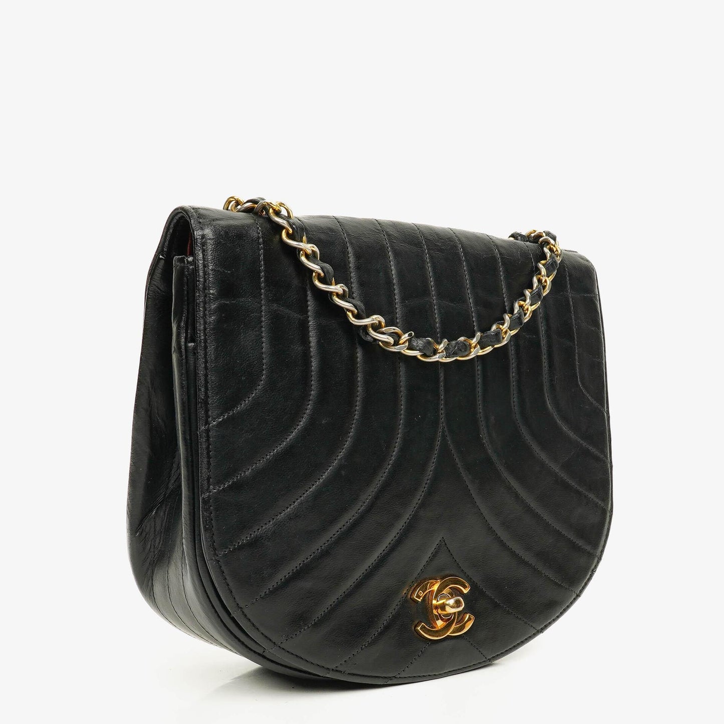 Chanel Half-Moon In Black Quilted Lambskin With 24K Gold-Plated Hardware