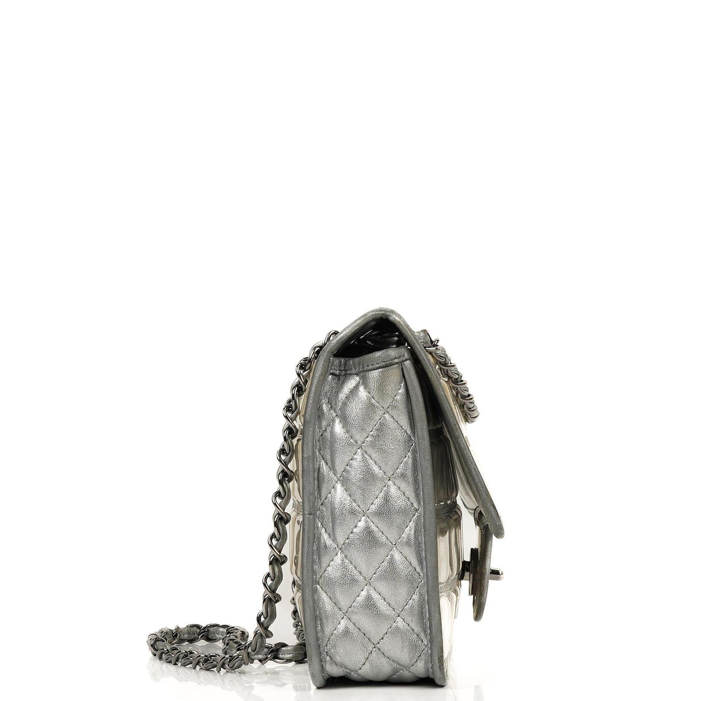 Chanel Large Ice Cube Flap Bag Mirrored Vinyl And Silver Metallic Leather With Silver-Tone Hardware