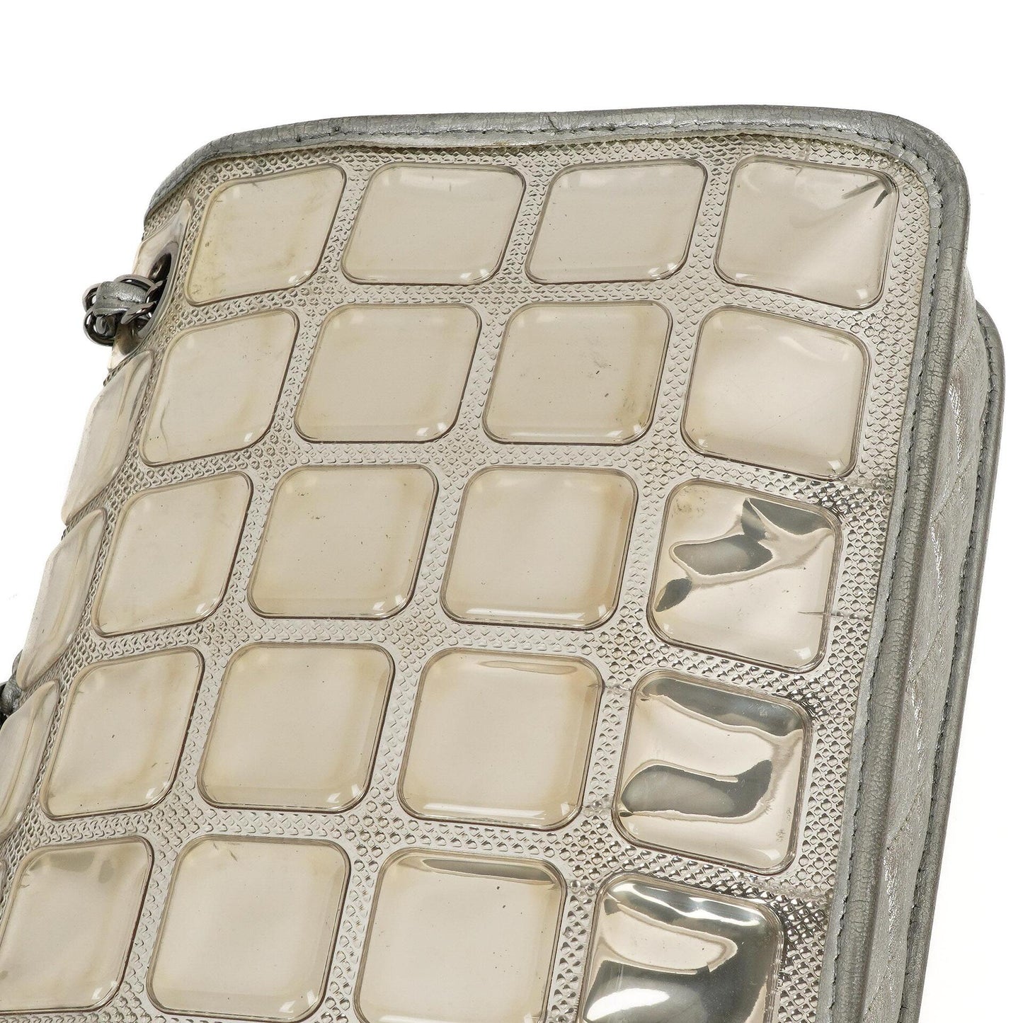 Chanel Large Ice Cube Flap Bag Mirrored Vinyl And Silver Metallic Leather With Silver-Tone Hardware