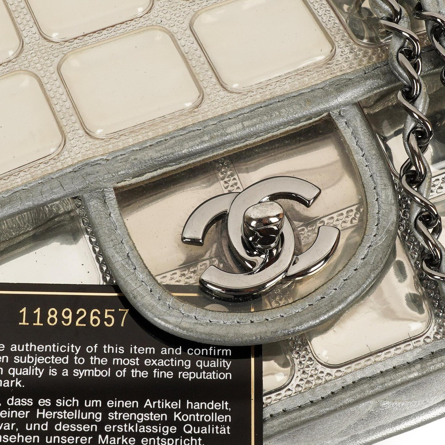 Chanel Large Ice Cube Flap Bag Mirrored Vinyl And Silver Metallic Leather With Silver-Tone Hardware