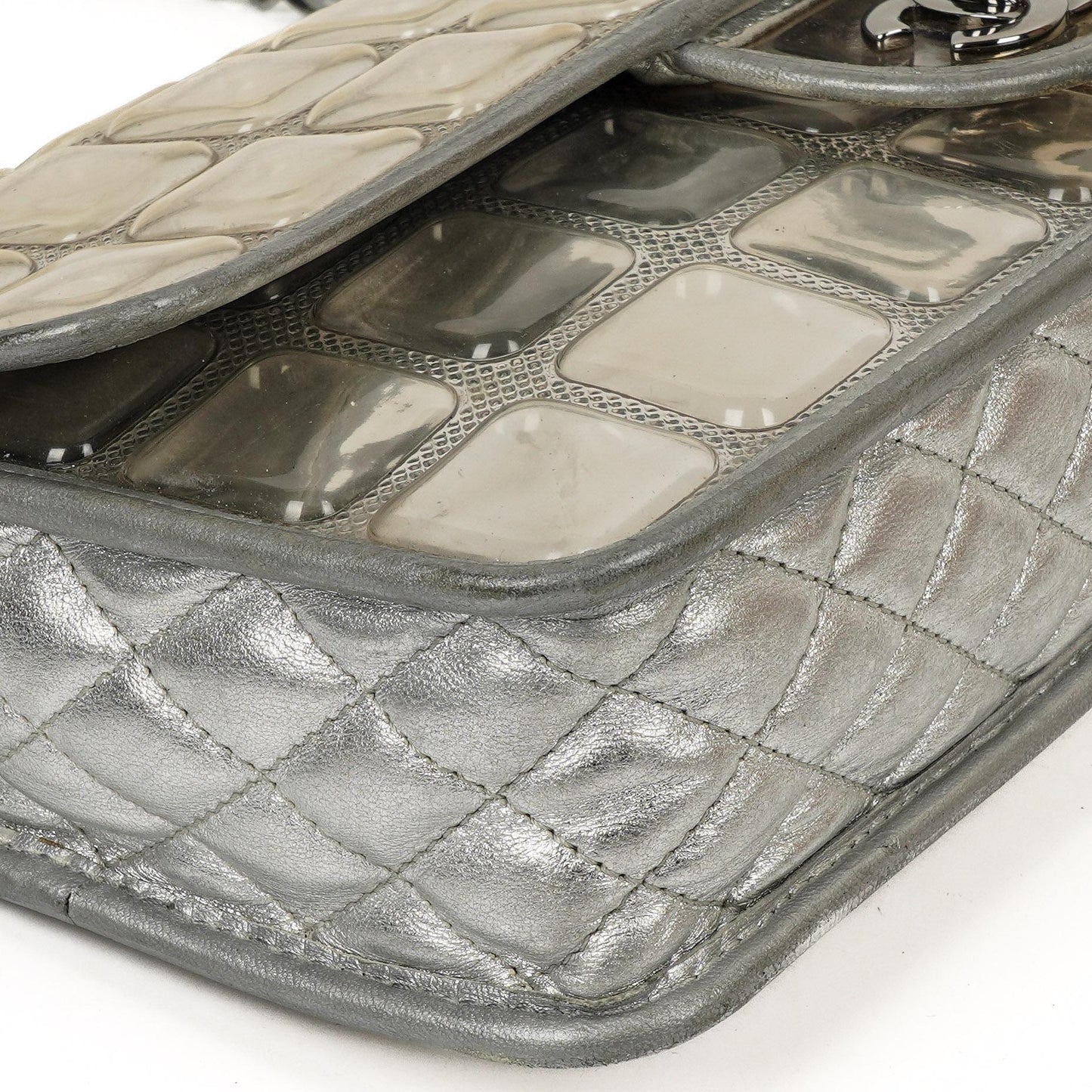 Chanel Large Ice Cube Flap Bag Mirrored Vinyl And Silver Metallic Leather With Silver-Tone Hardware